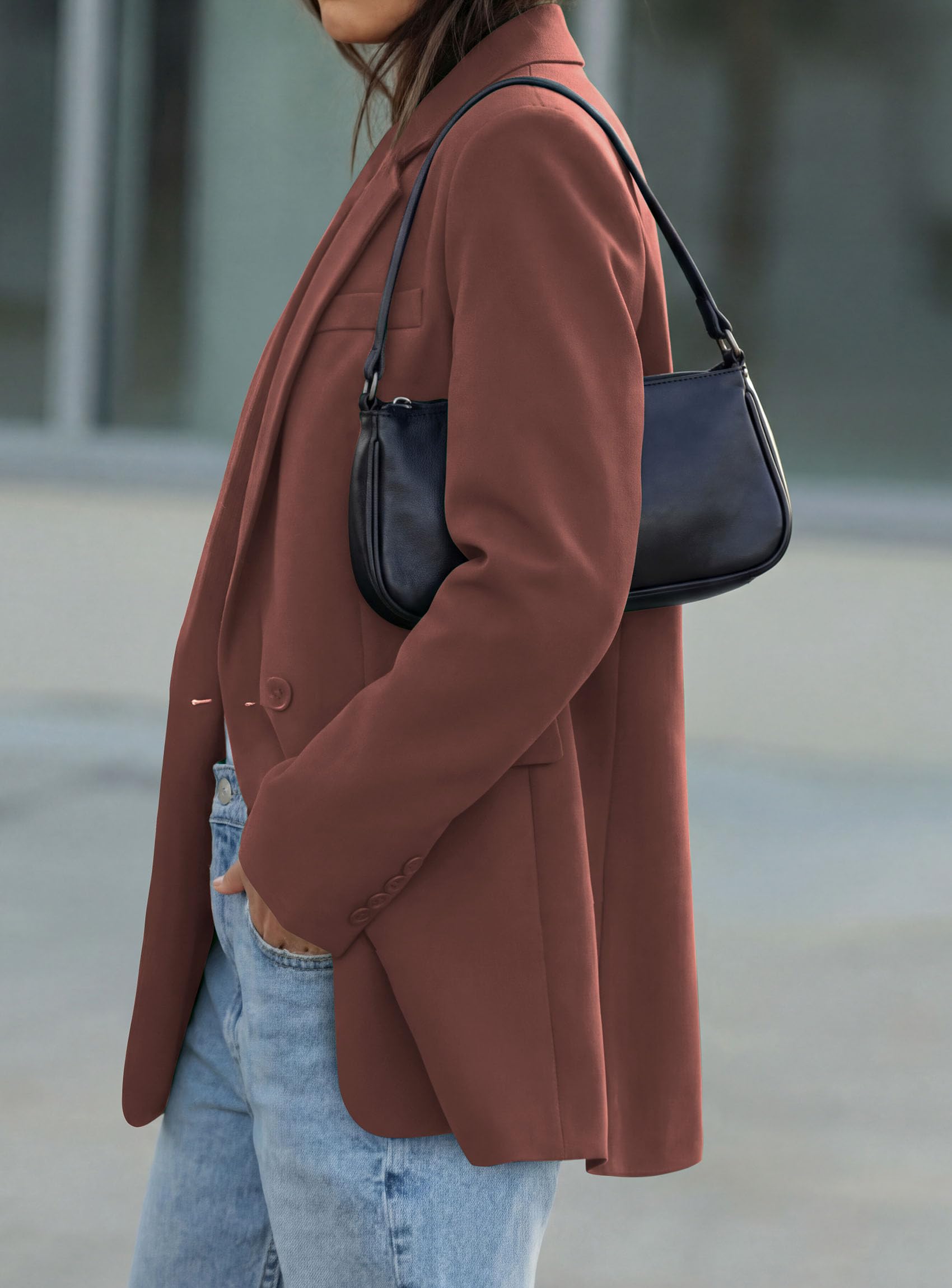 Women's Fall Business Casual Oversized Blazers(Brown,S)