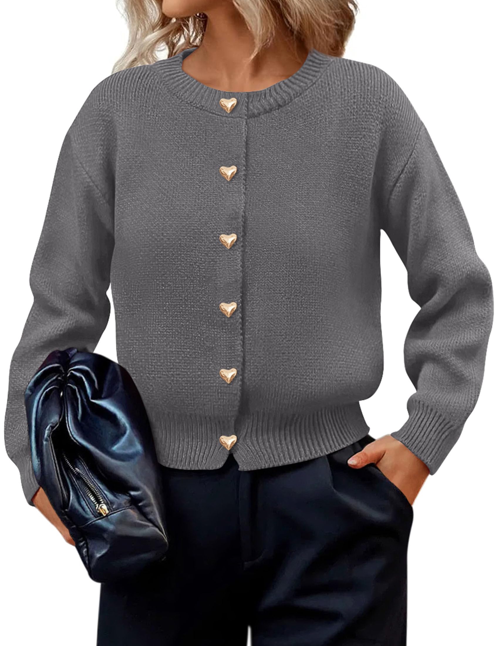 Women's Long Sleeve Button Up Cardigan,Grey,S