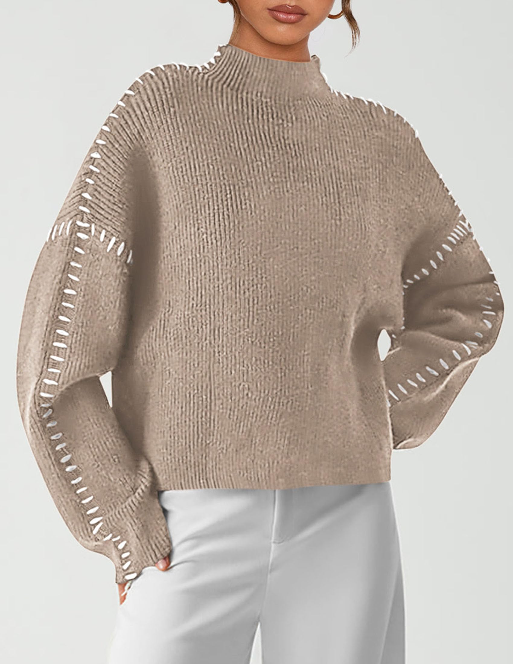 Womens Chunky Knit Oversized Pullover Sweaters,Camel,S
