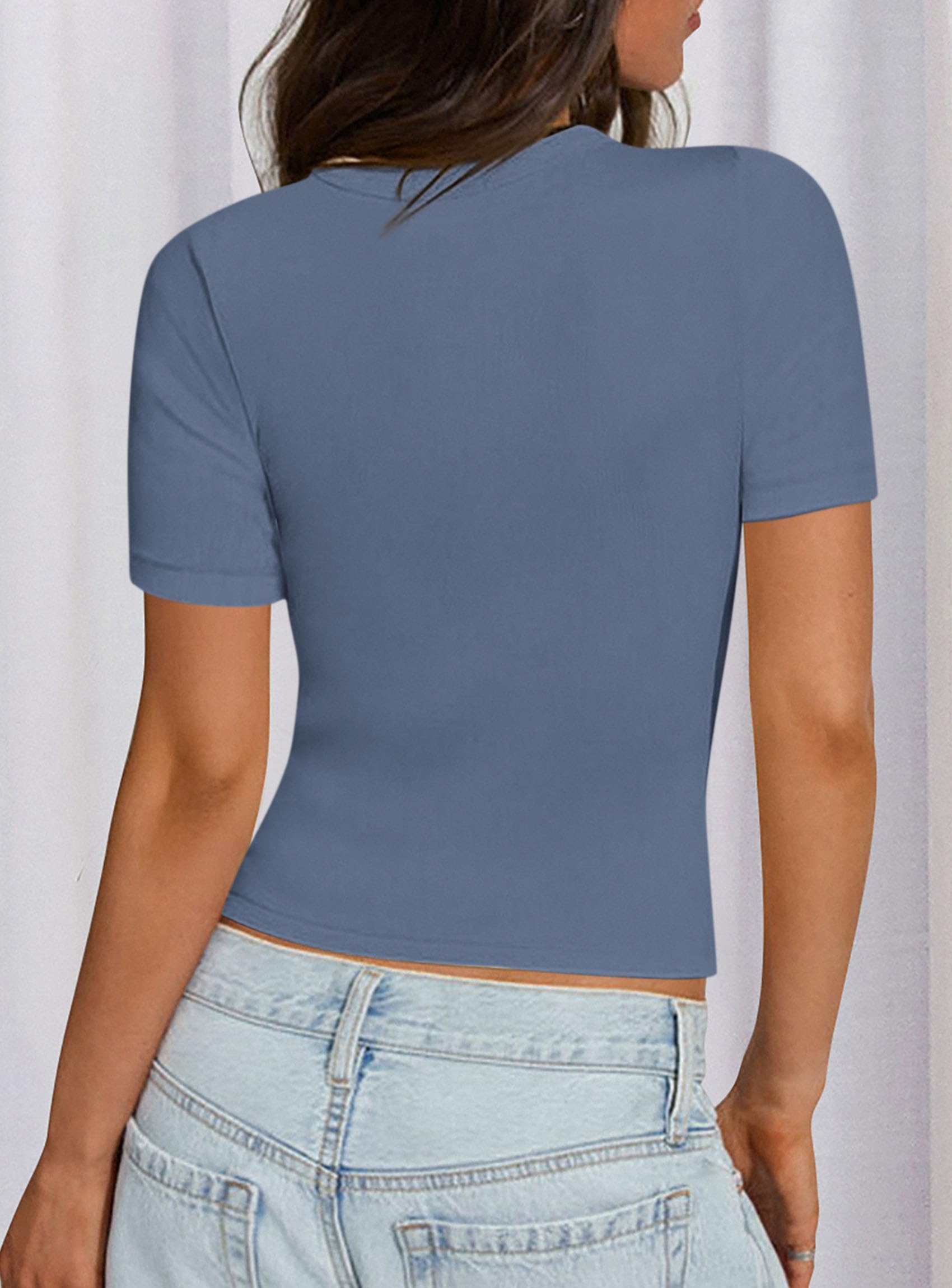 Womens Short Sleeve Slim Fit Basic Shirts,Grey Blue,XS