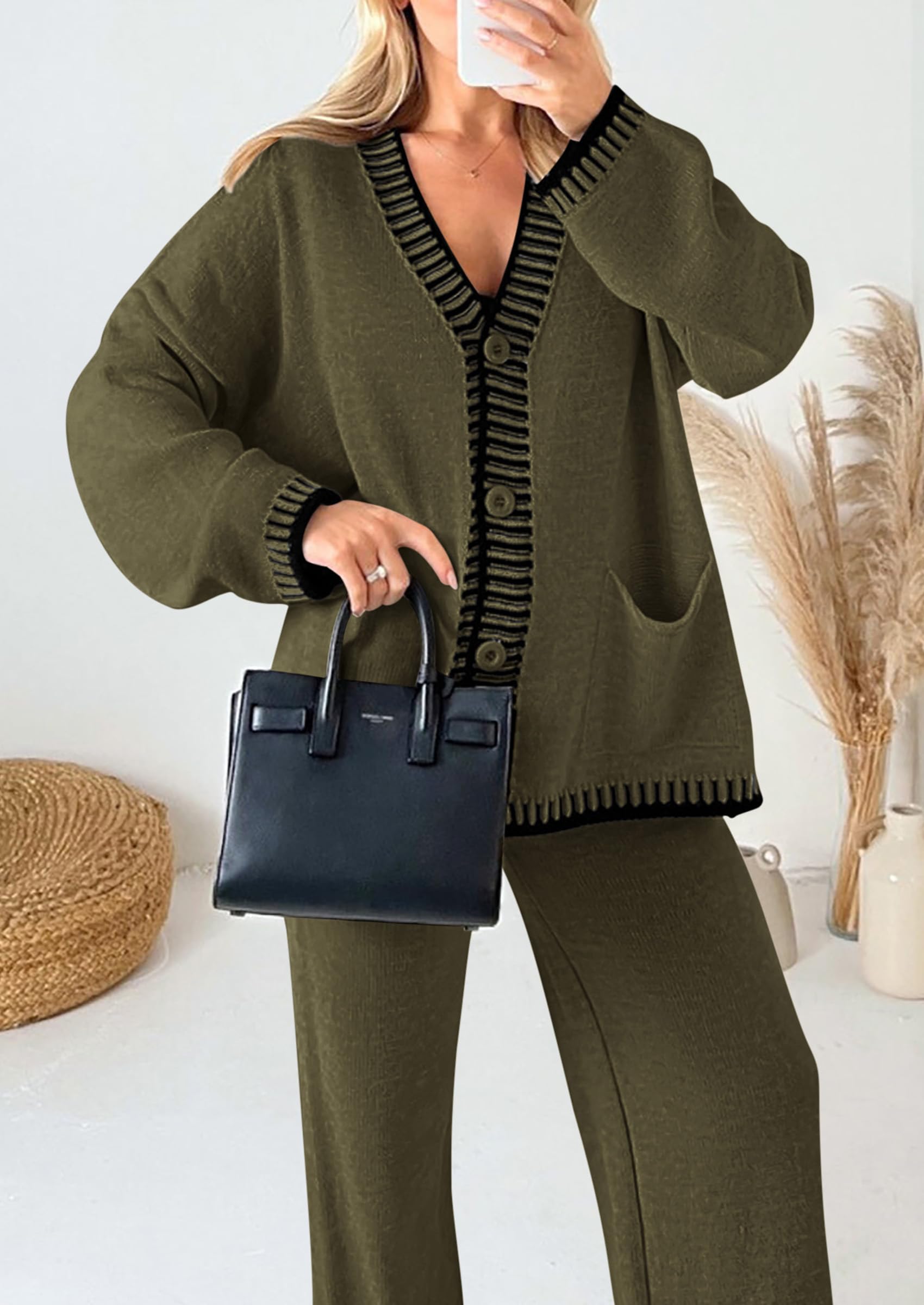 Women's Fall 2 Piece Matching Cozy Knit Sweater Lounge Sets