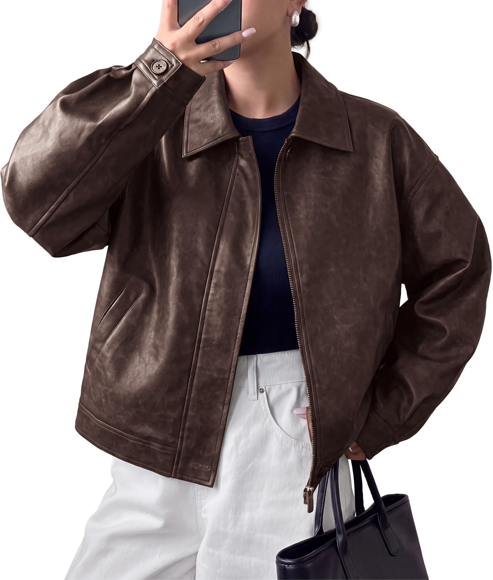 Women's Faux Leather Oversized Motorcycle Jackets Fall Outfits