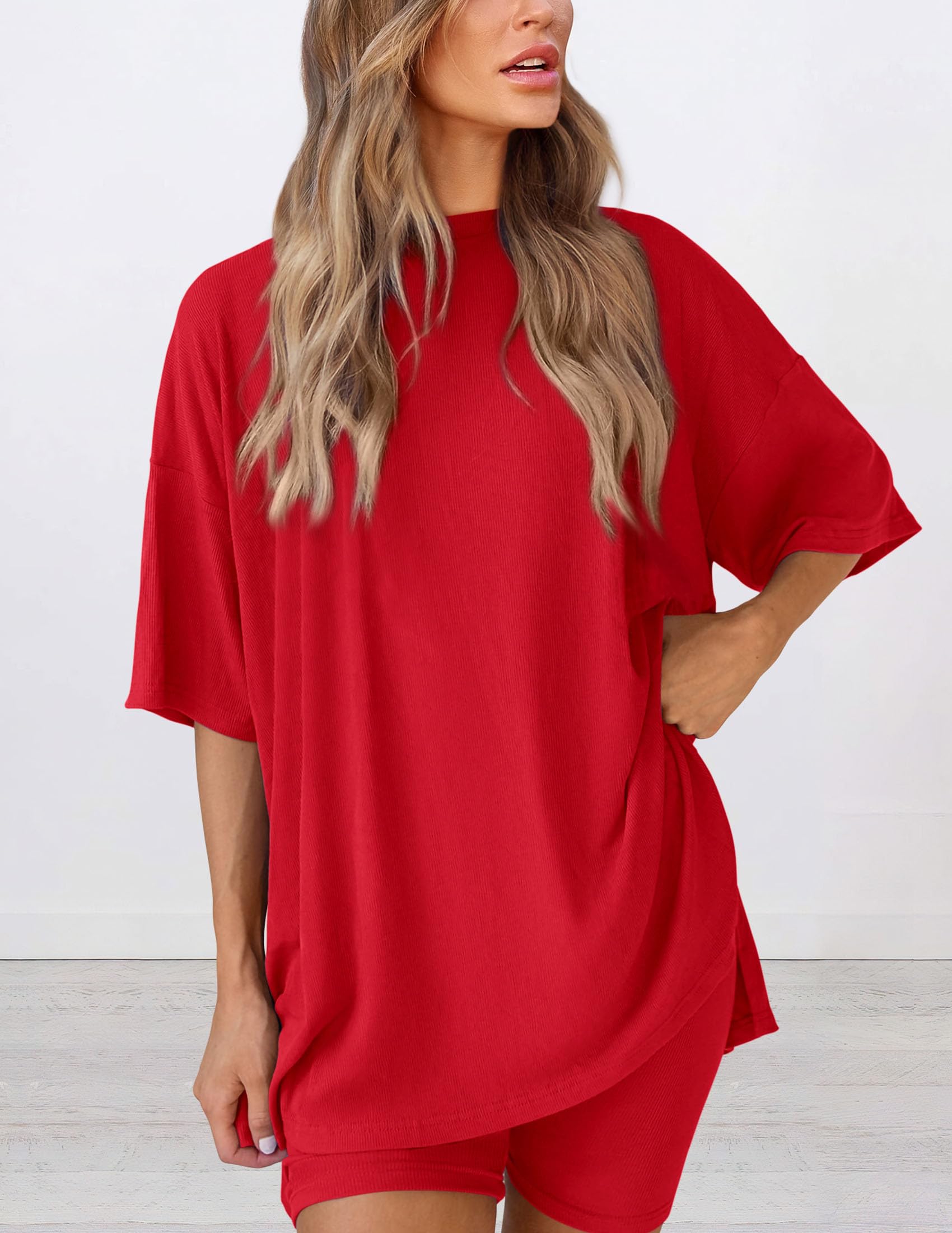 Women 2 Piece Lounge Set Airport Travel Outfit, Red,S