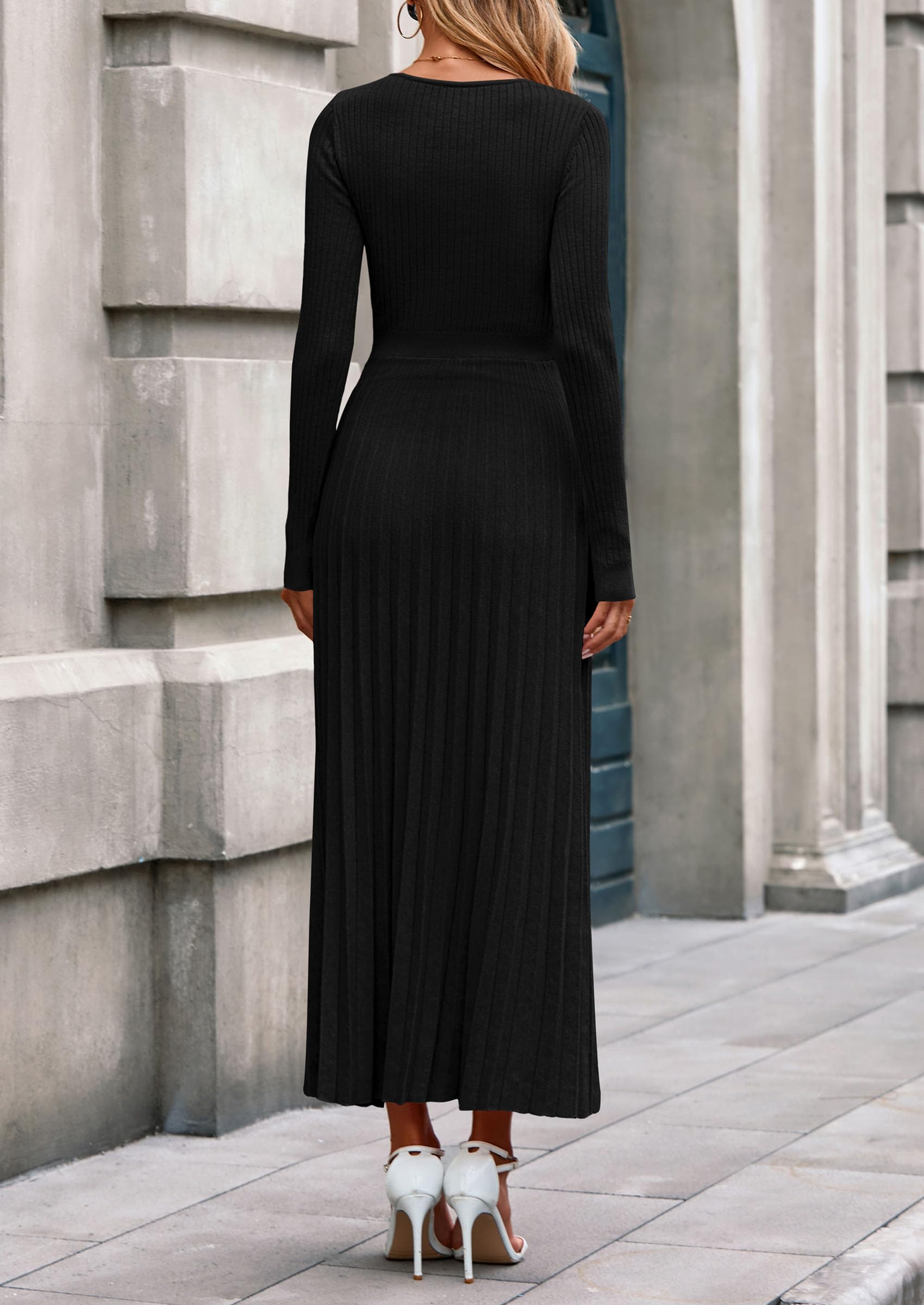 Sweater Dress Women Long Sleeve Maxi Flowy Pleated Dresses
