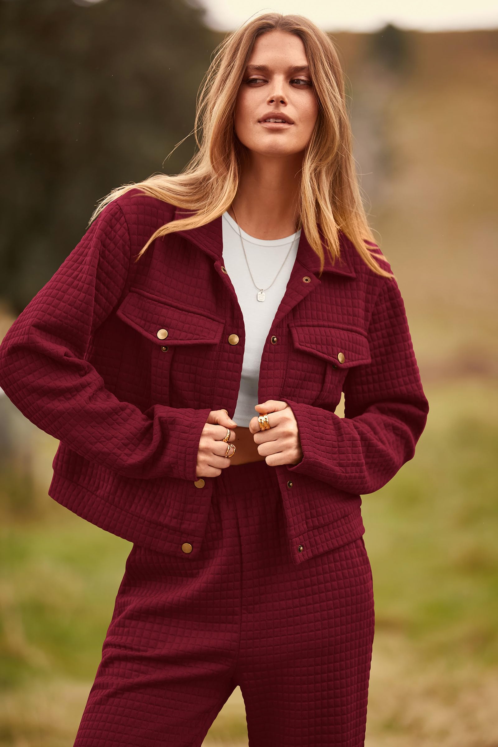 Women's 2 Piece Matching Lounge Sets Tracksuit,Wine Red,S