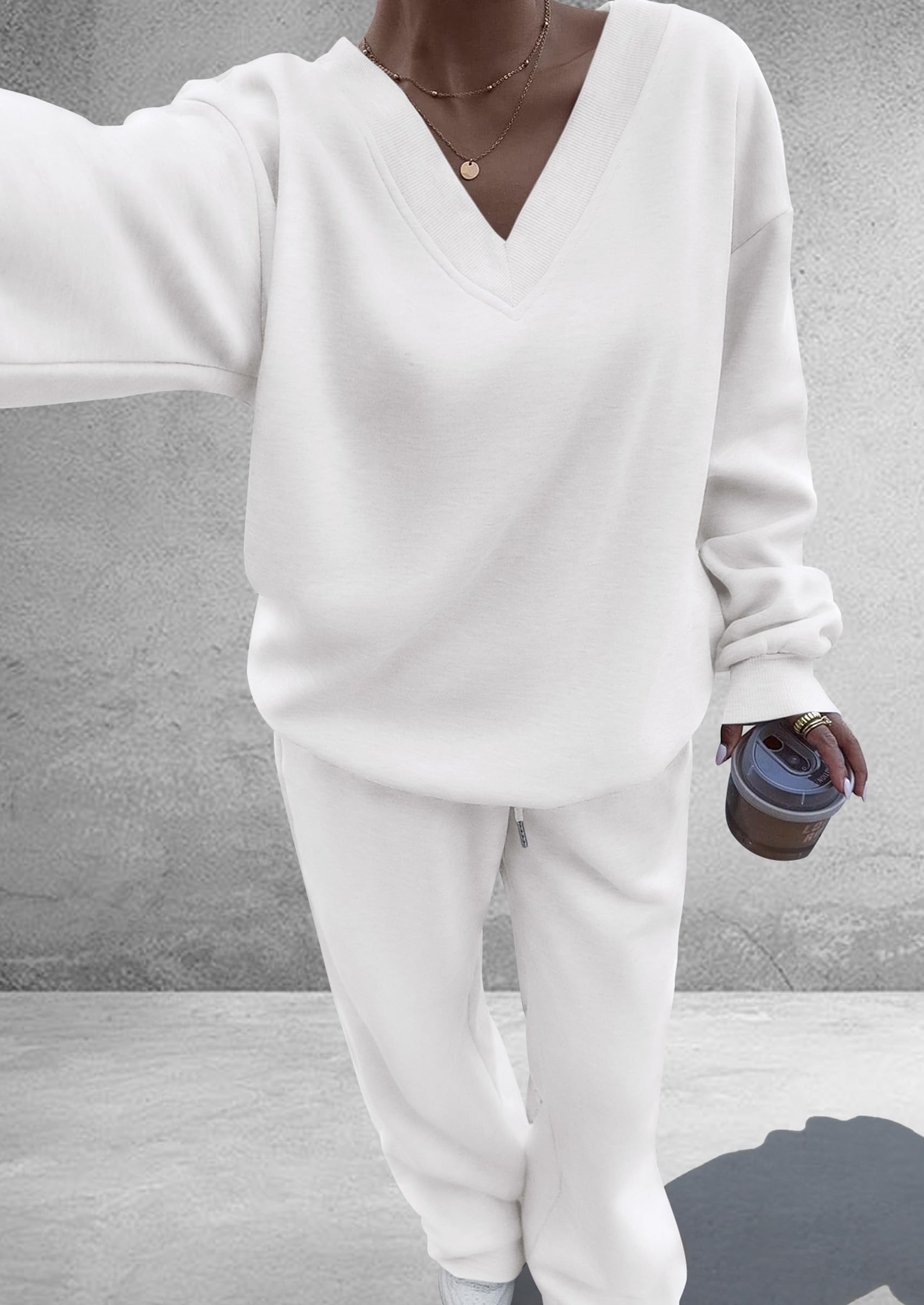 Womens 2 Piece Outfits Fall Sweatsuits,White,M