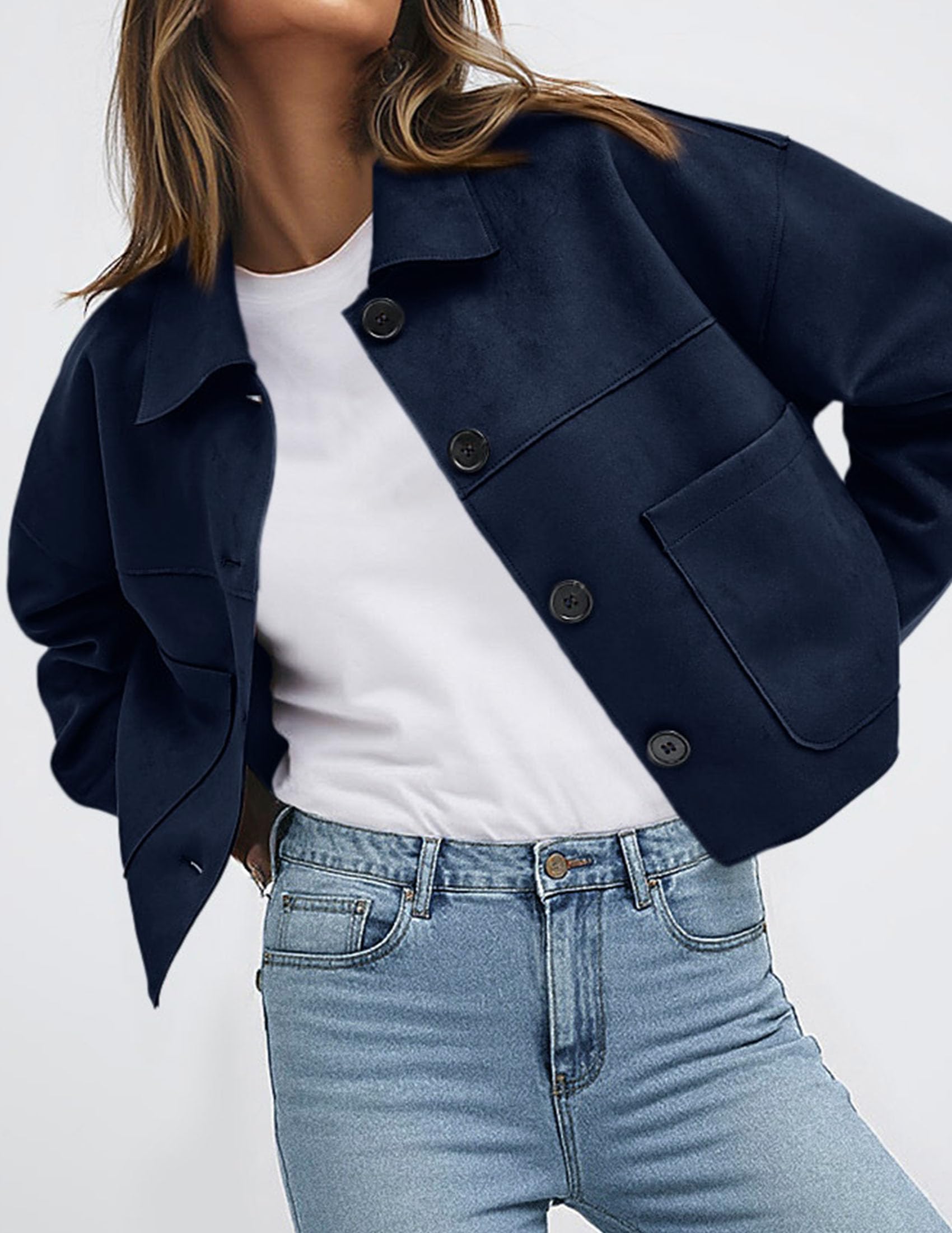 Women's Faux Suede Shacket Jackets Lightweight Cropped Coats