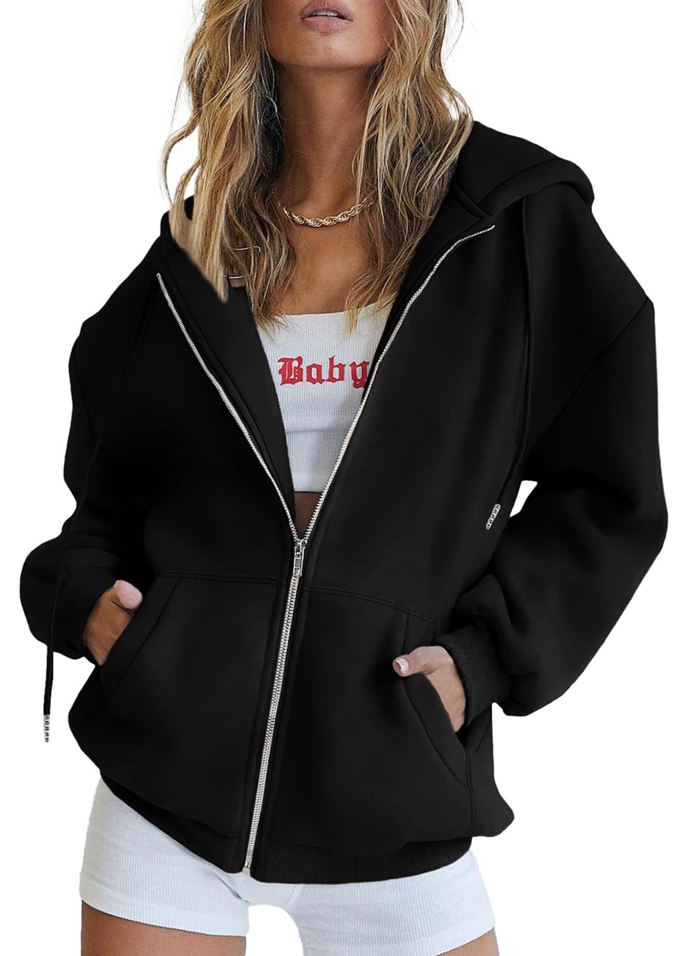 Women's Fall Zip Up Hoodies Sweatshirts Black