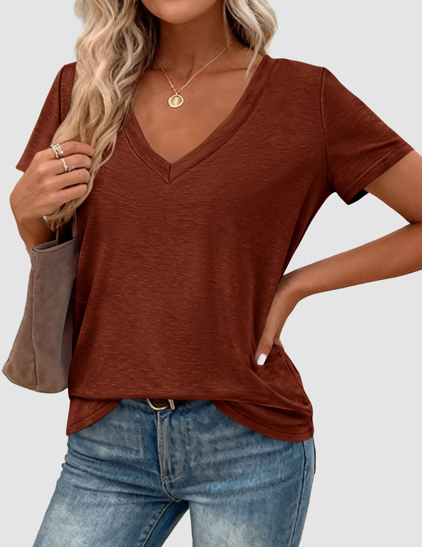Womens Tops Short Sleeve Oversized Tshirts, Rust Red,S