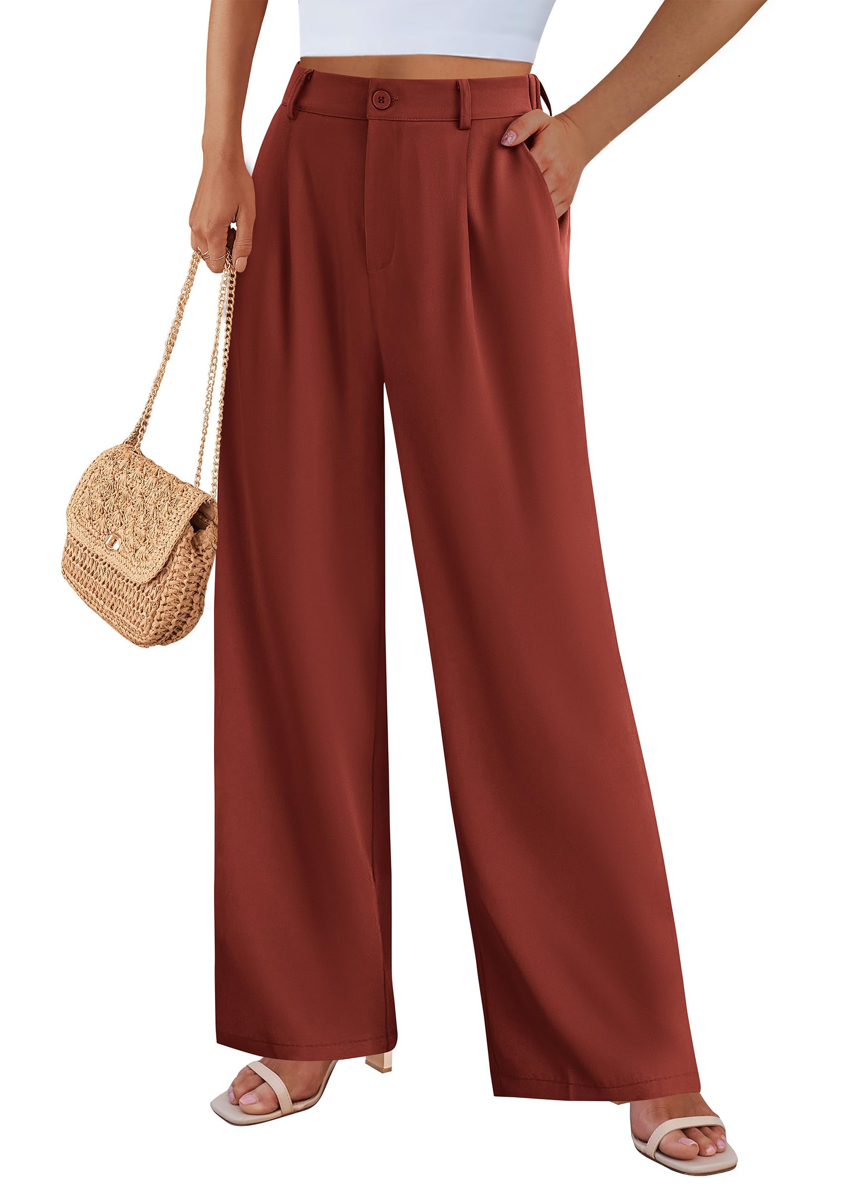 Women's Flowy Wide Leg Dress Pants,Rust Red,S
