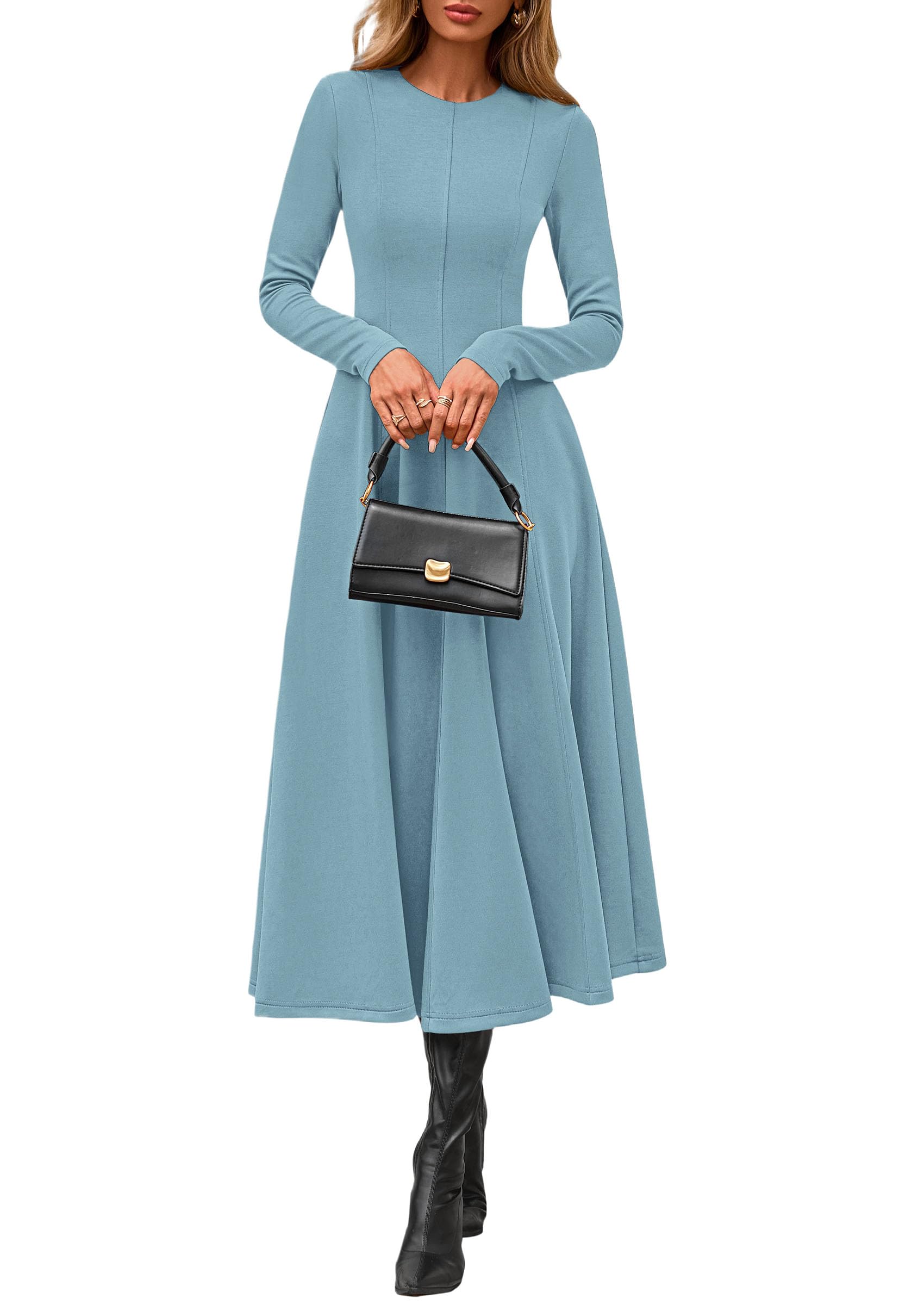 Women's Fall Long Sleeve A Line Midi Elegant Cocktail Dress