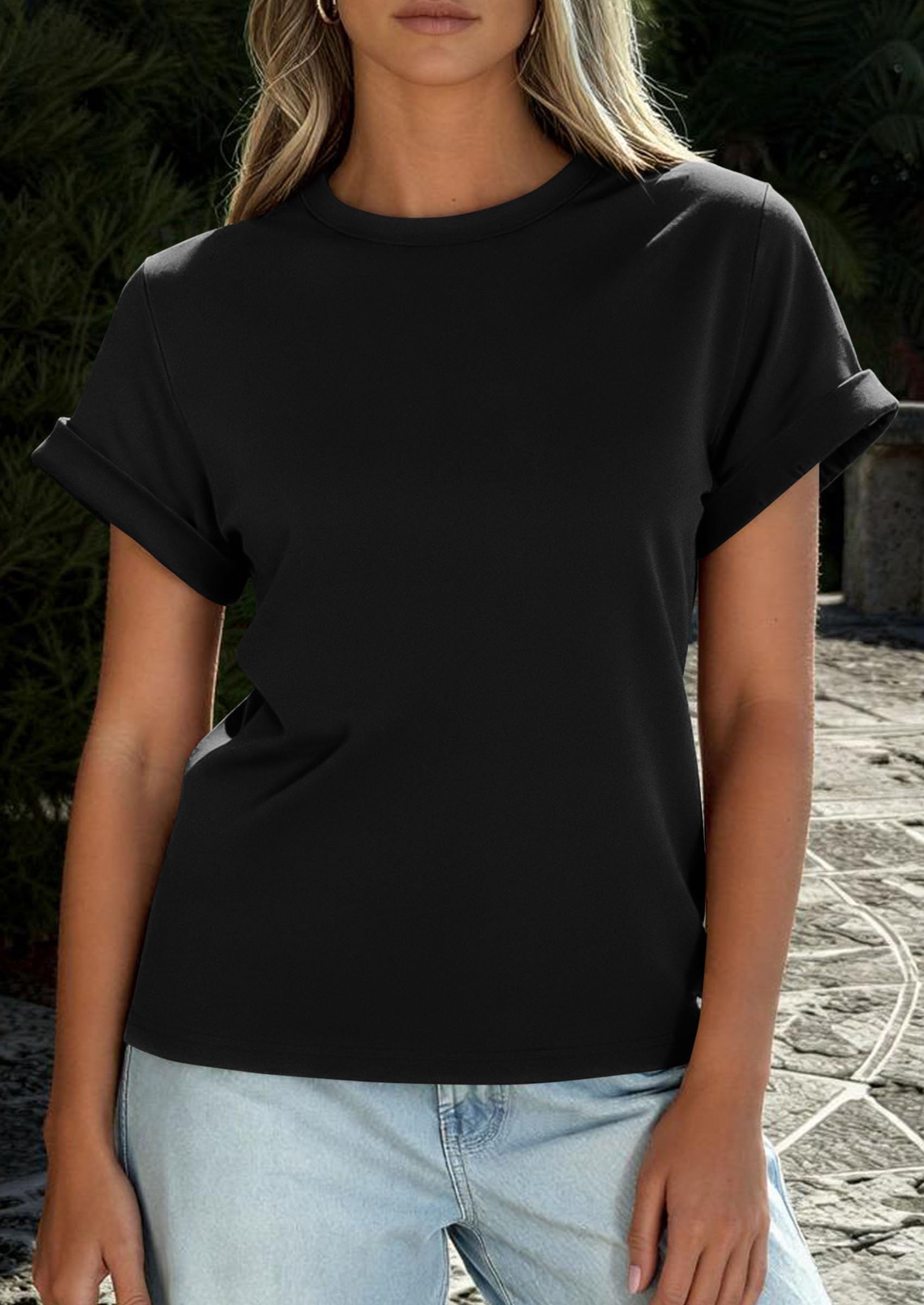 Womens Summer Tops Short Sleeve Shirts,Black,S