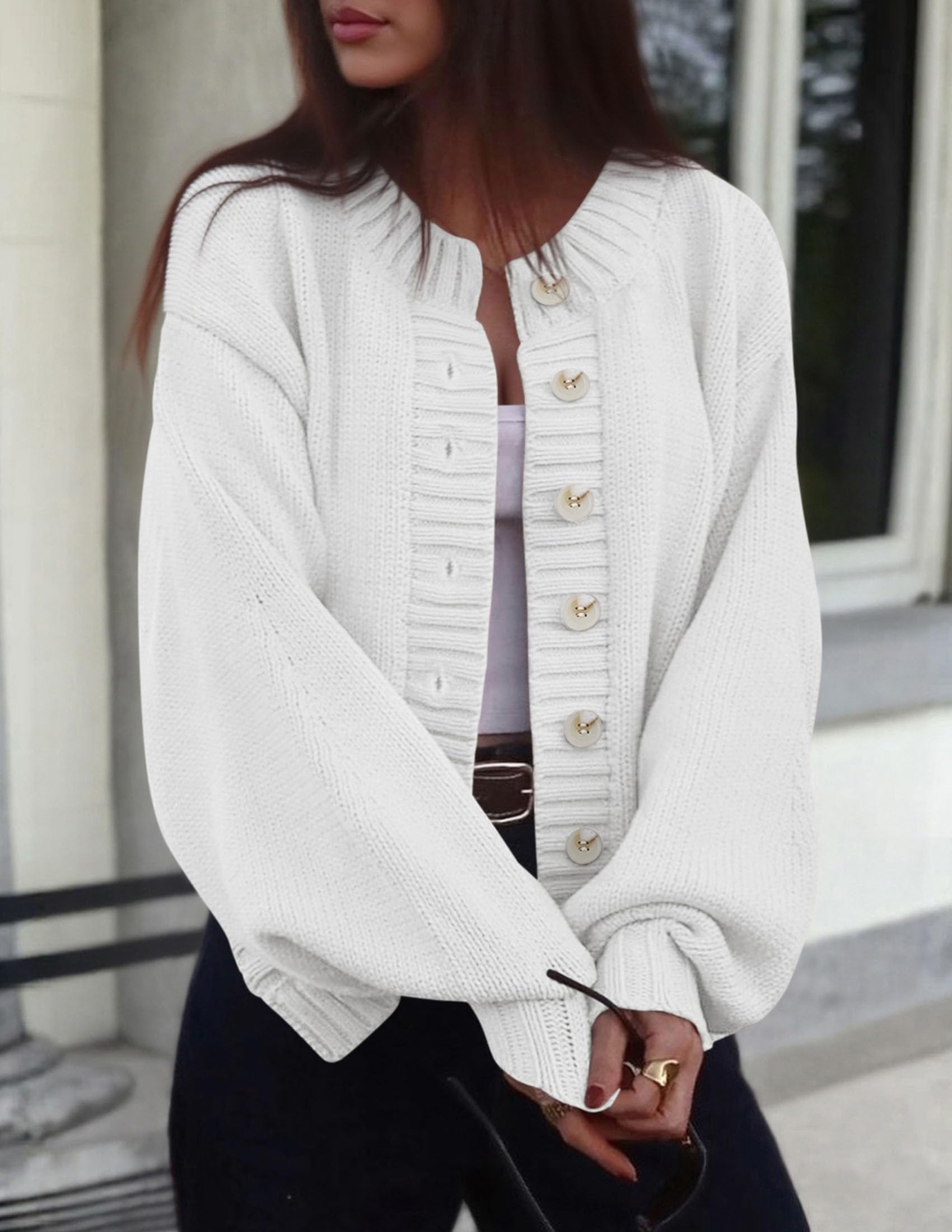 Women's Winter Chunky Cardigan Sweaters (White,Medium)