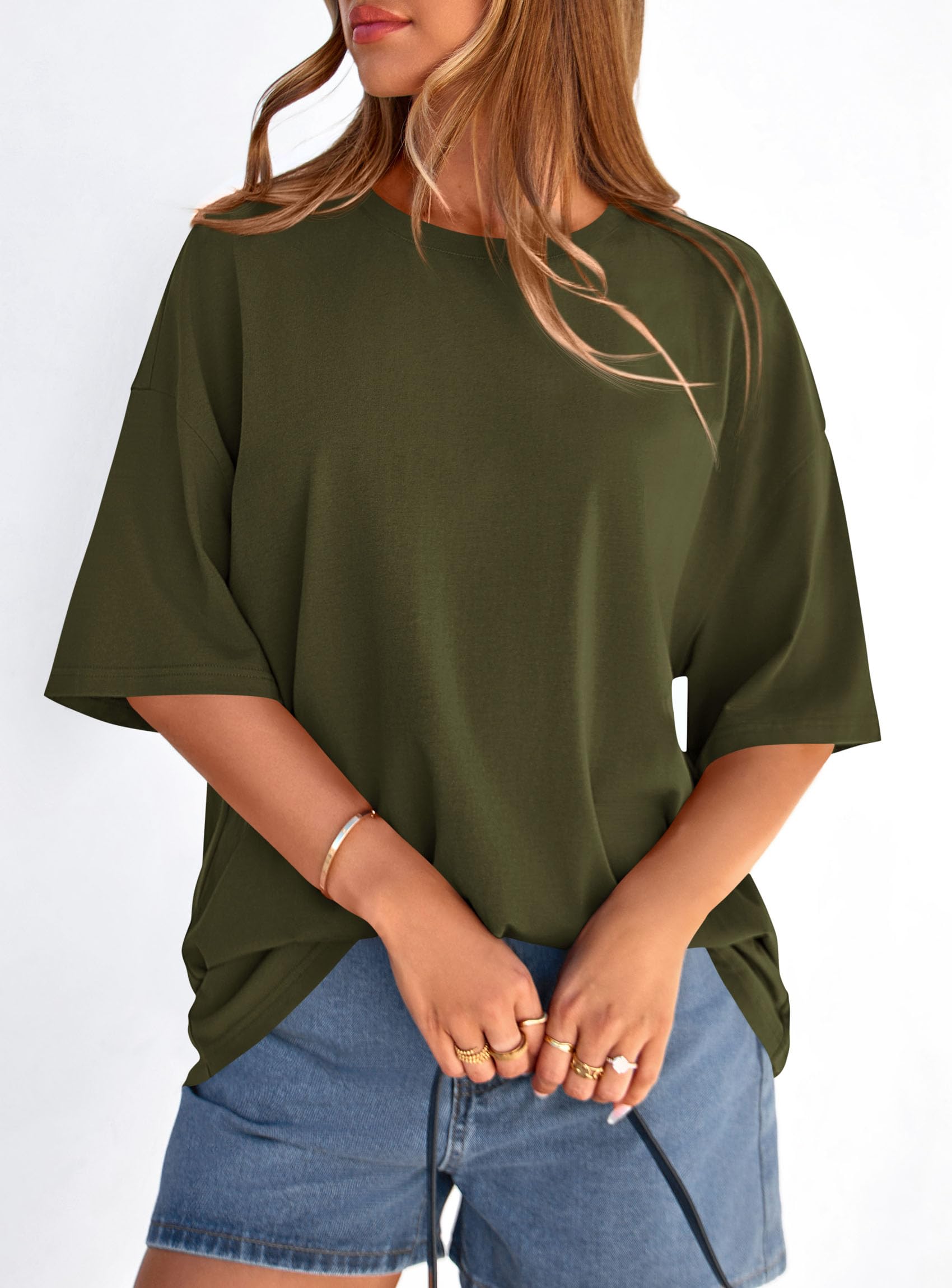 Women's Oversized Tshirts Going Out Tops (Army Green,S)
