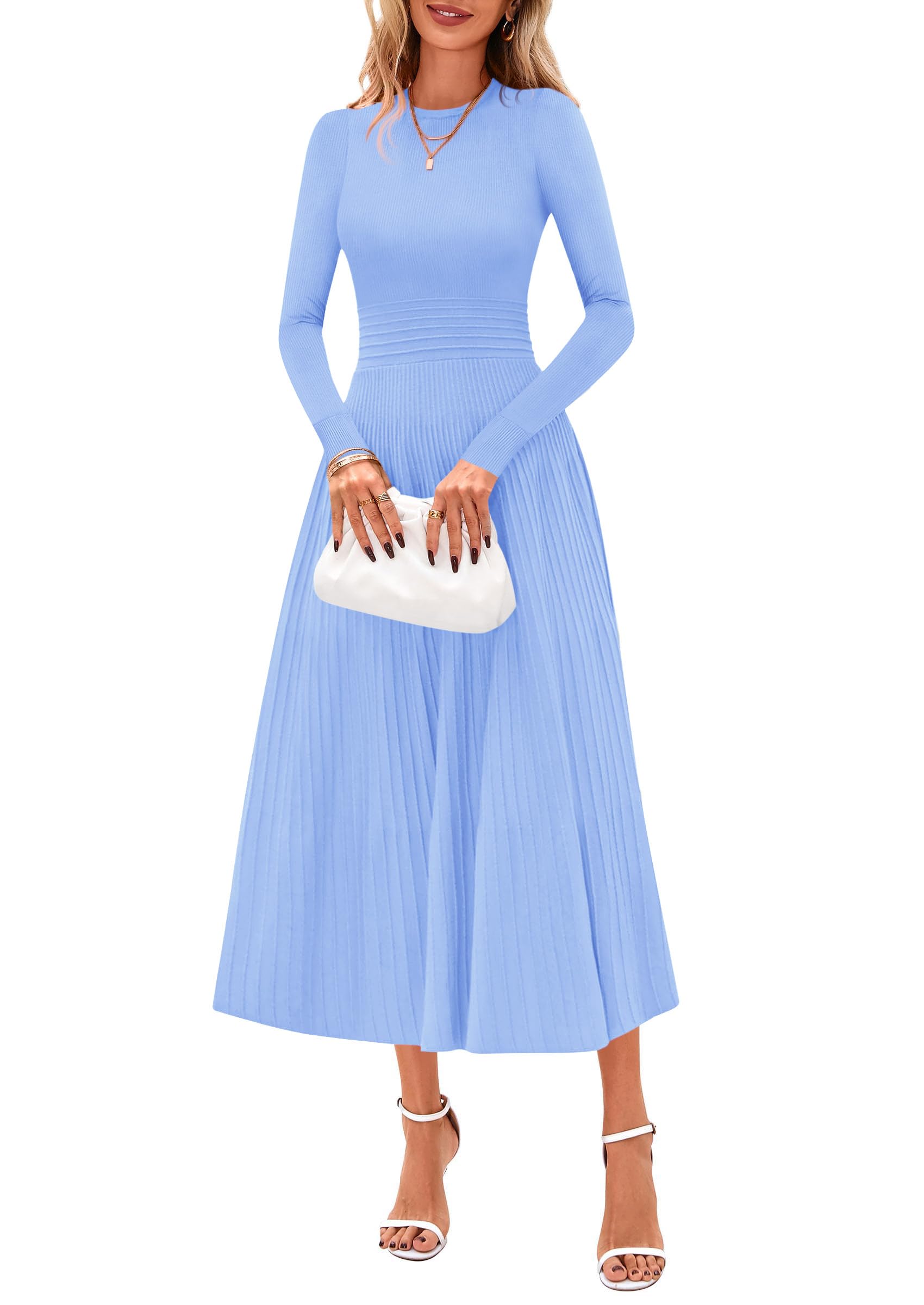 Women's Long Sleeve Knit Maxi Sweater Dress,Light Blue,M