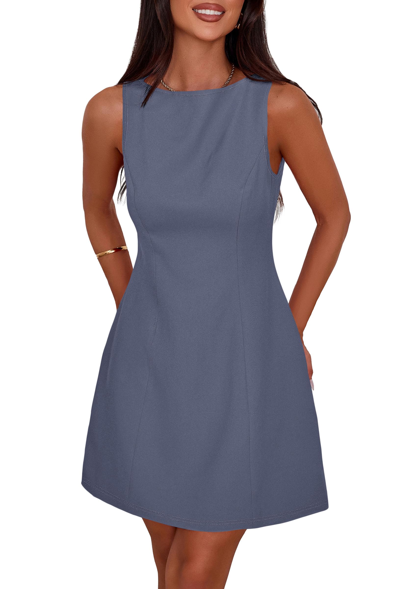 Women's Formal Short Dresses A Line Mini Dress,Dusty Blue,XS