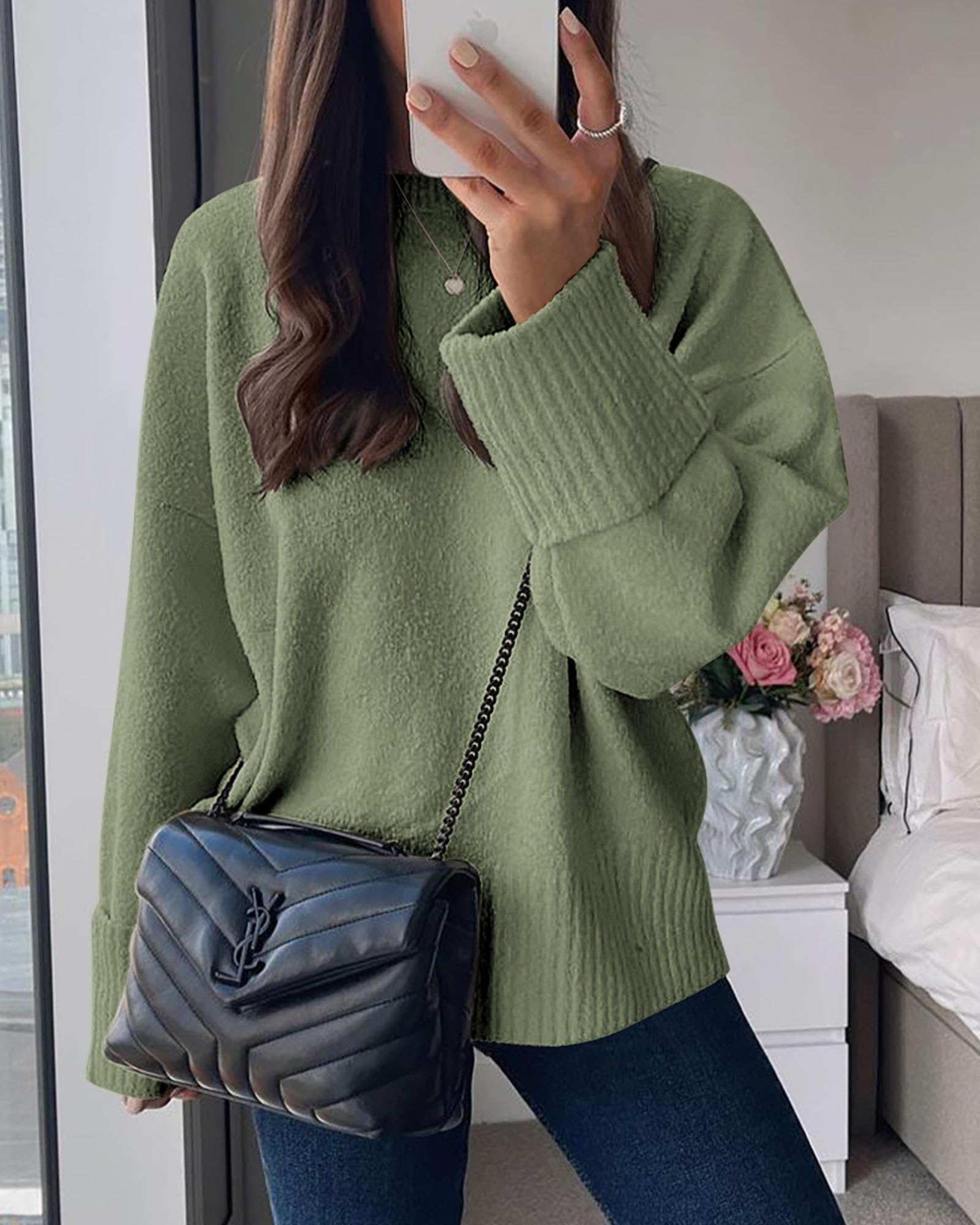 Women's Fall Fashion Cozy Oversized Sweaters(Army Green,XS)