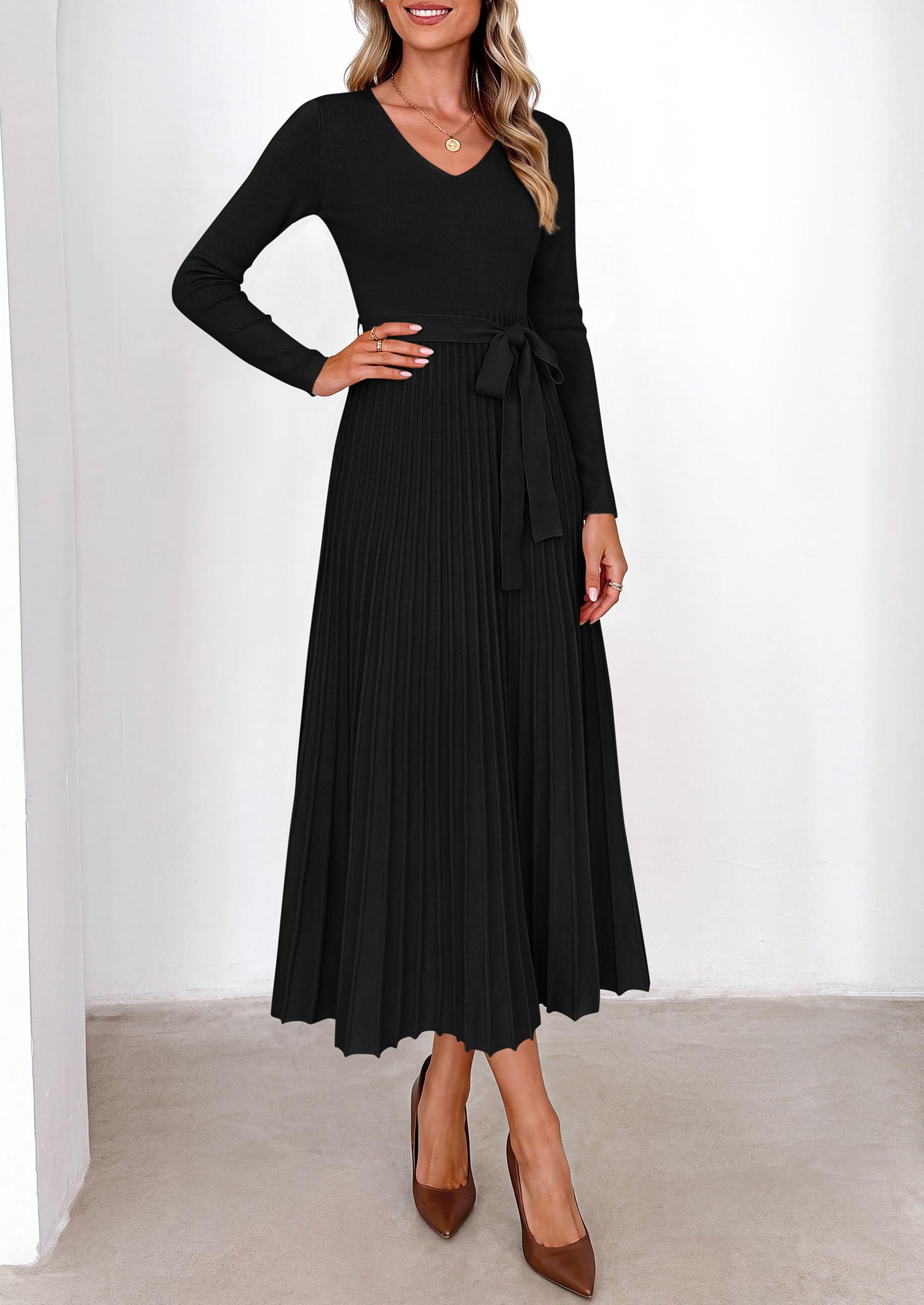 Womens Fall Maxi Long Sleeve Sweater Dress,Black,S