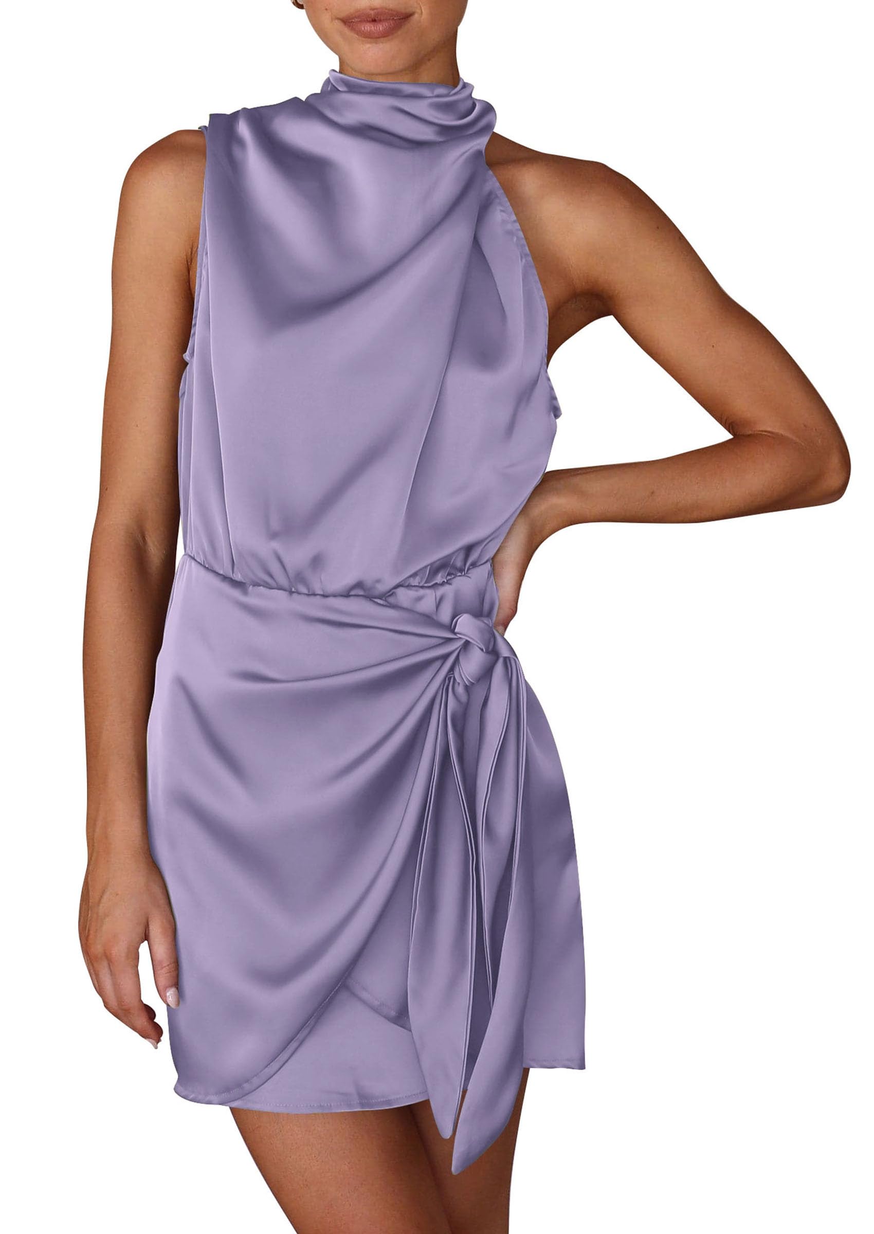Women's Formal Short Satin Cocktail Dress Purple