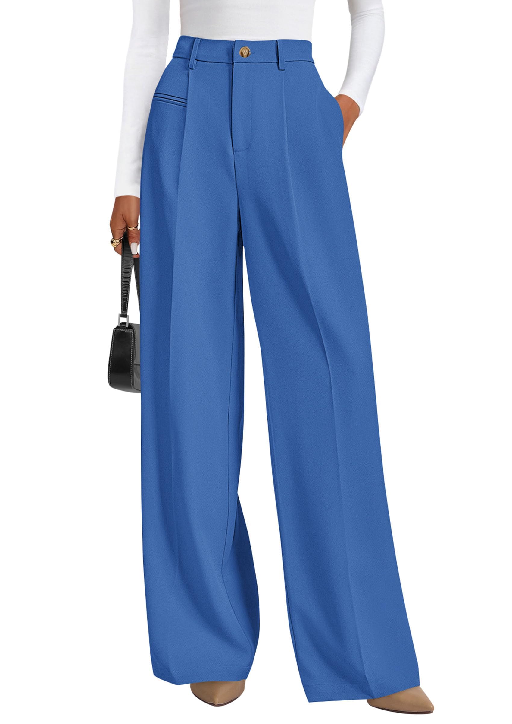 Women's Tailored Wide Leg Work Dress Pants,Blue,XS