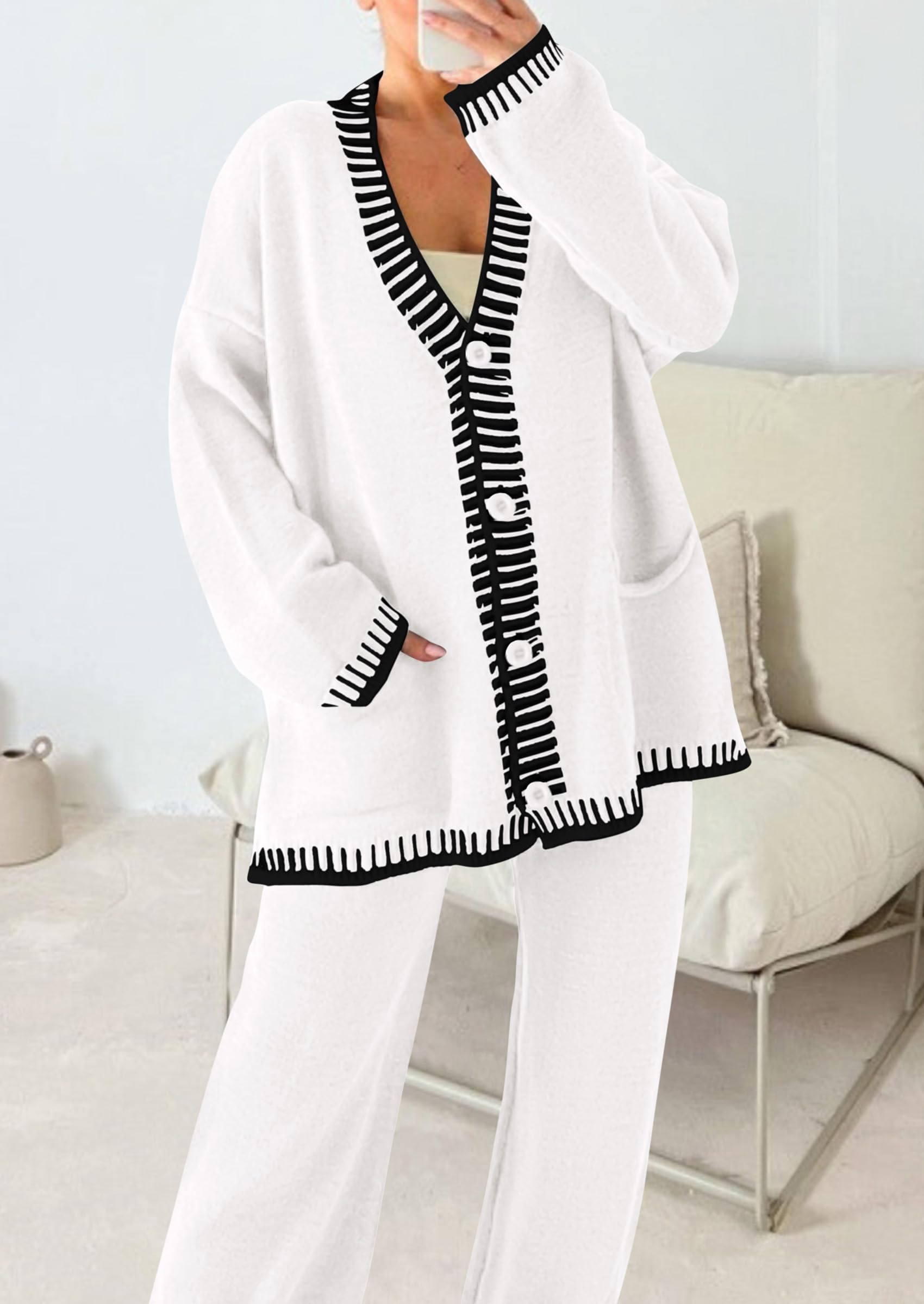 Women's Fall 2 Piece Matching Cozy Knit Sweater Lounge Sets