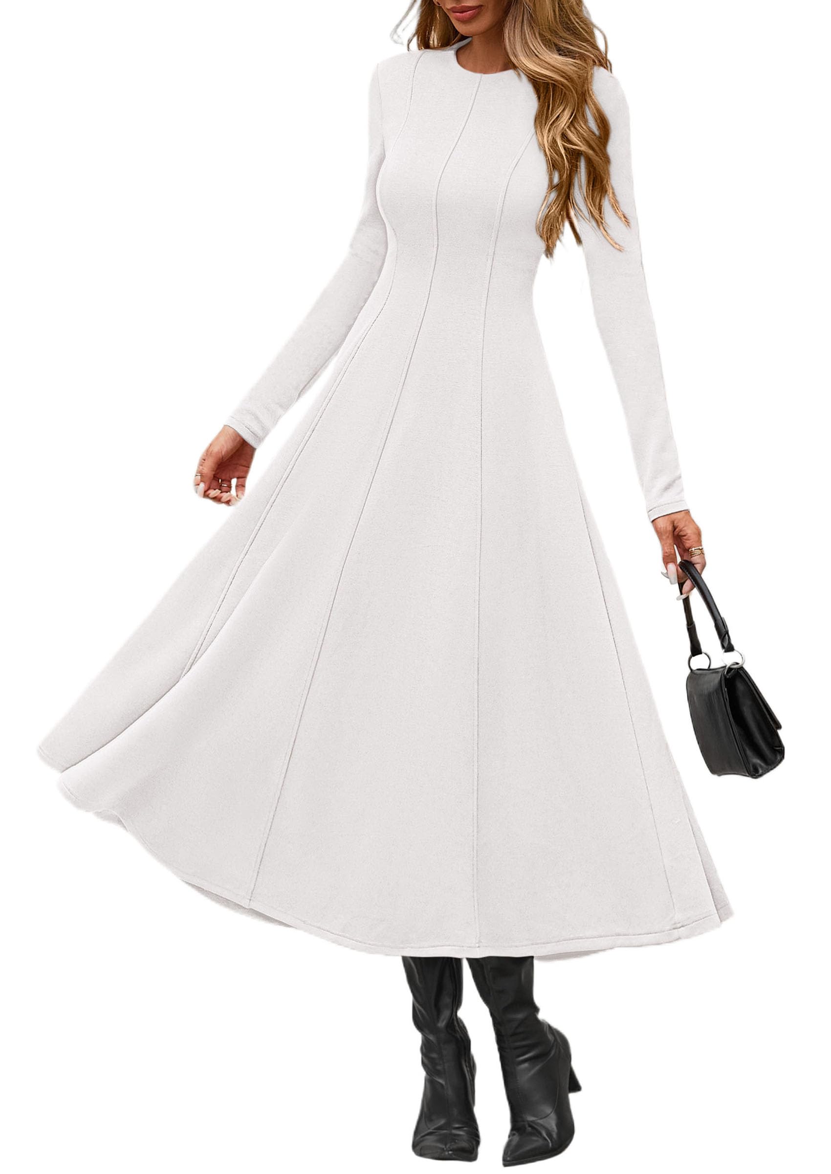 Women's Fall Long Sleeve A Line Midi Elegant Cocktail Dress