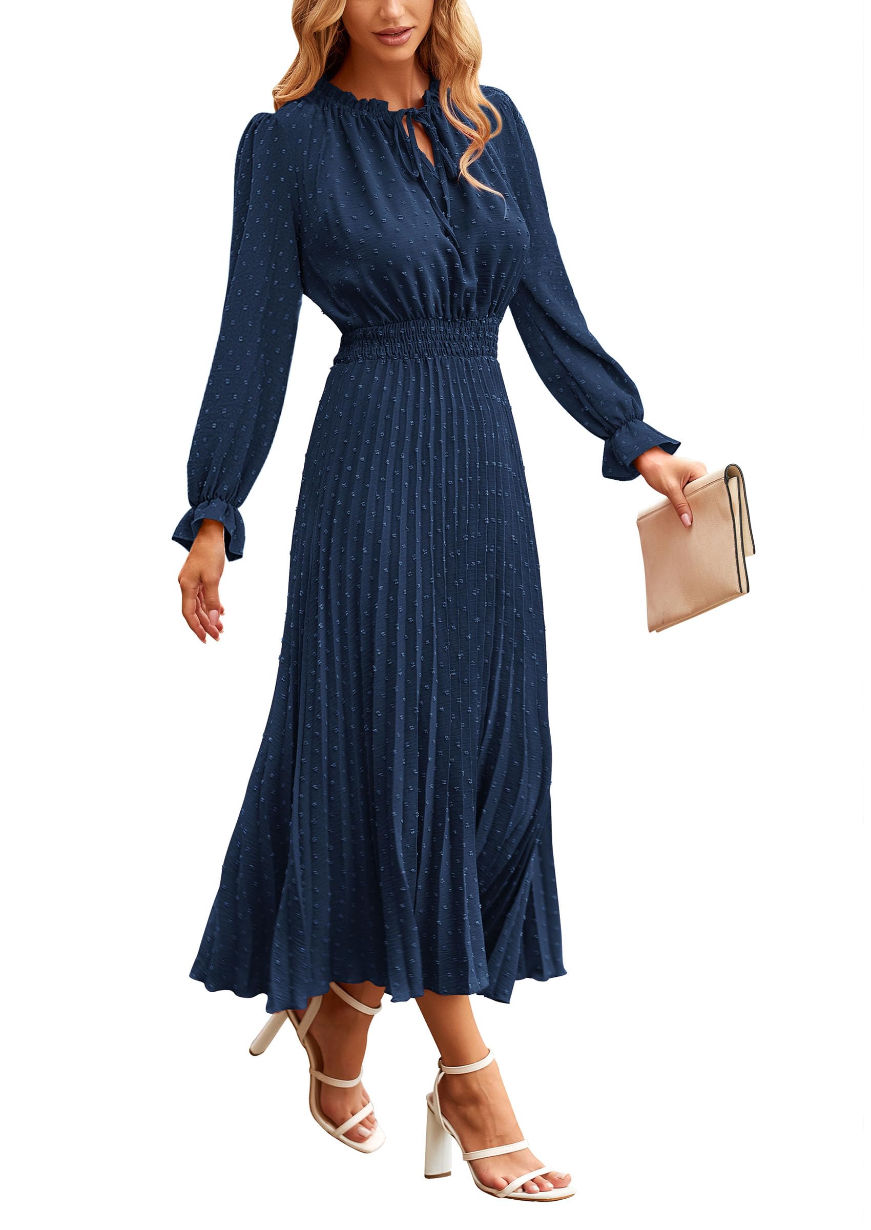 Women's Fall Midi Wedding Guest Dress(Dark Blue,Small)