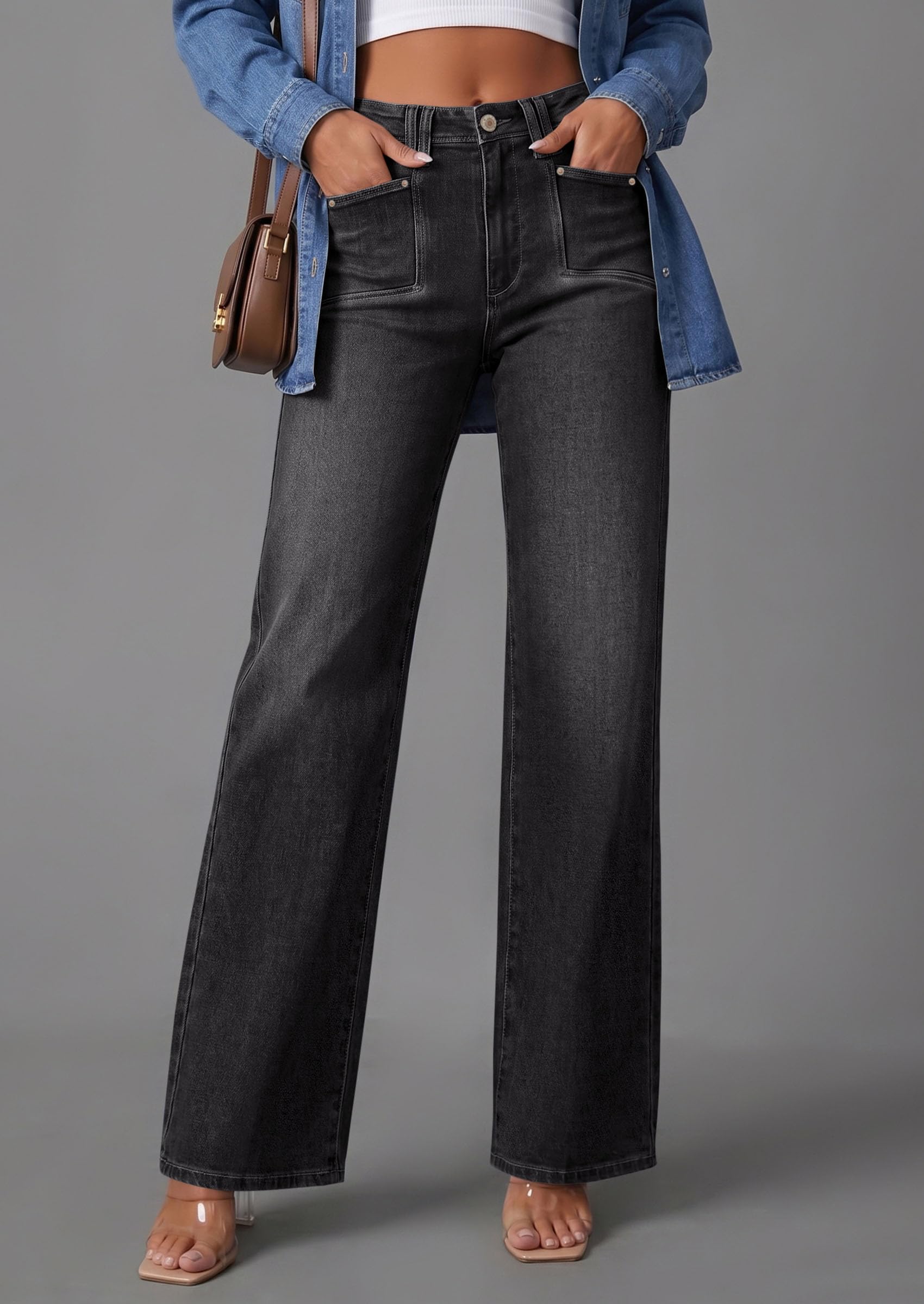 High Waisted Wide Leg Jeans for Women 2026 Trendy,Black,4