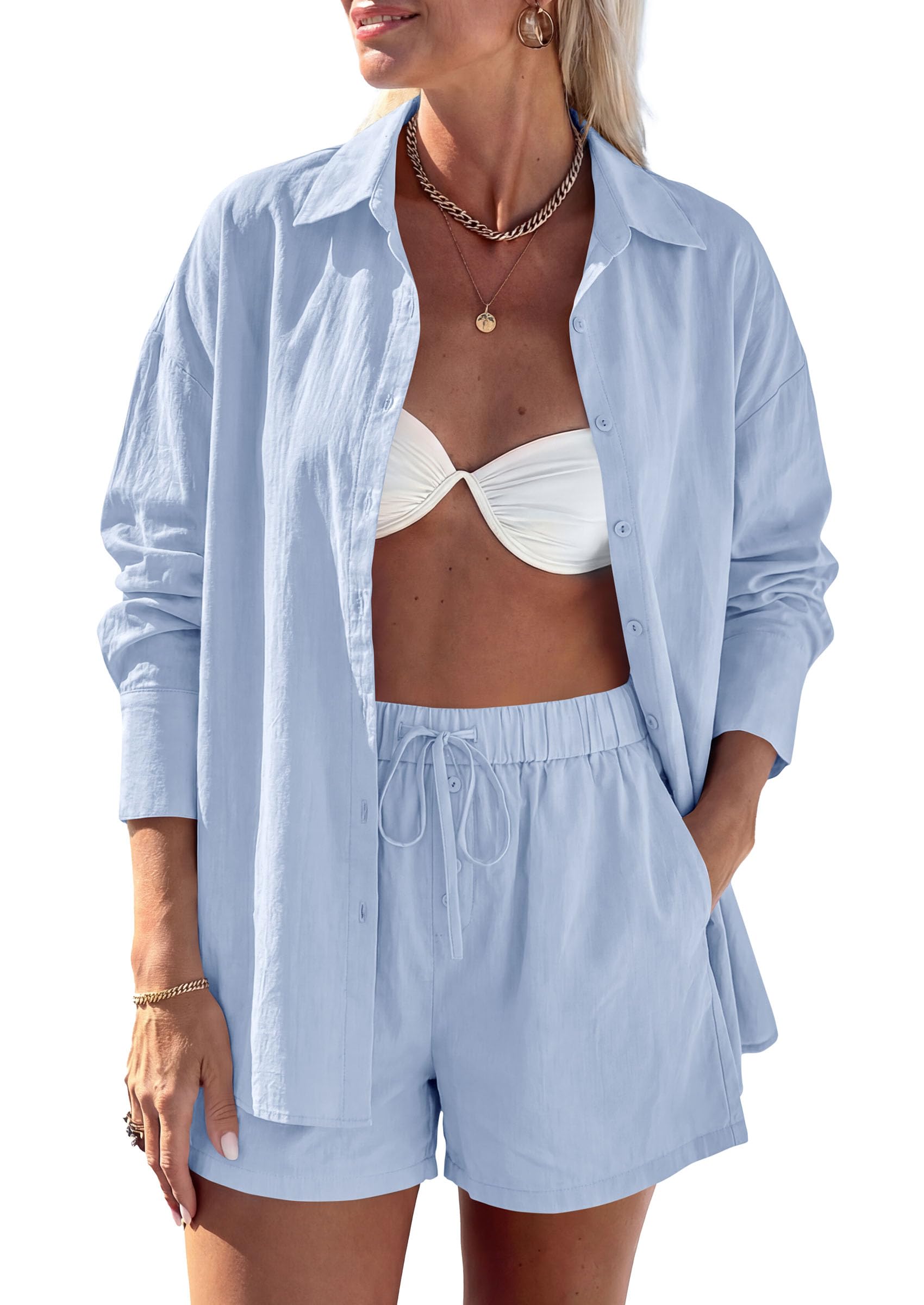 Women's Summer 2 Piece Outfits Lounge Sets (Light Blue,S)
