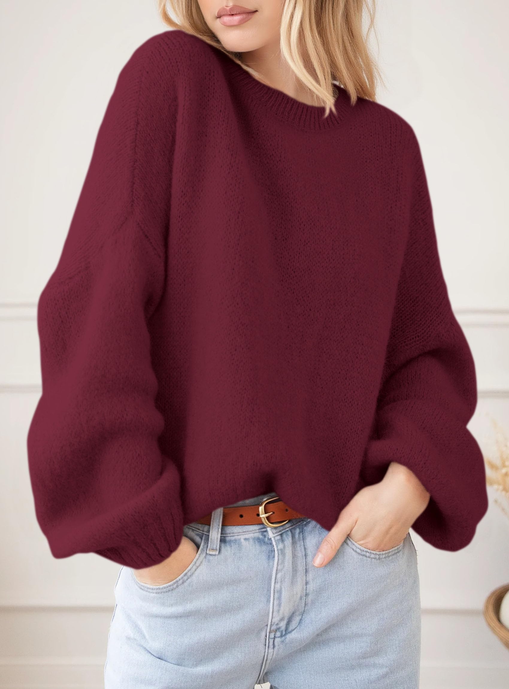 Women's Fall Oversized Holiday Sweaters (Burgundy,S)