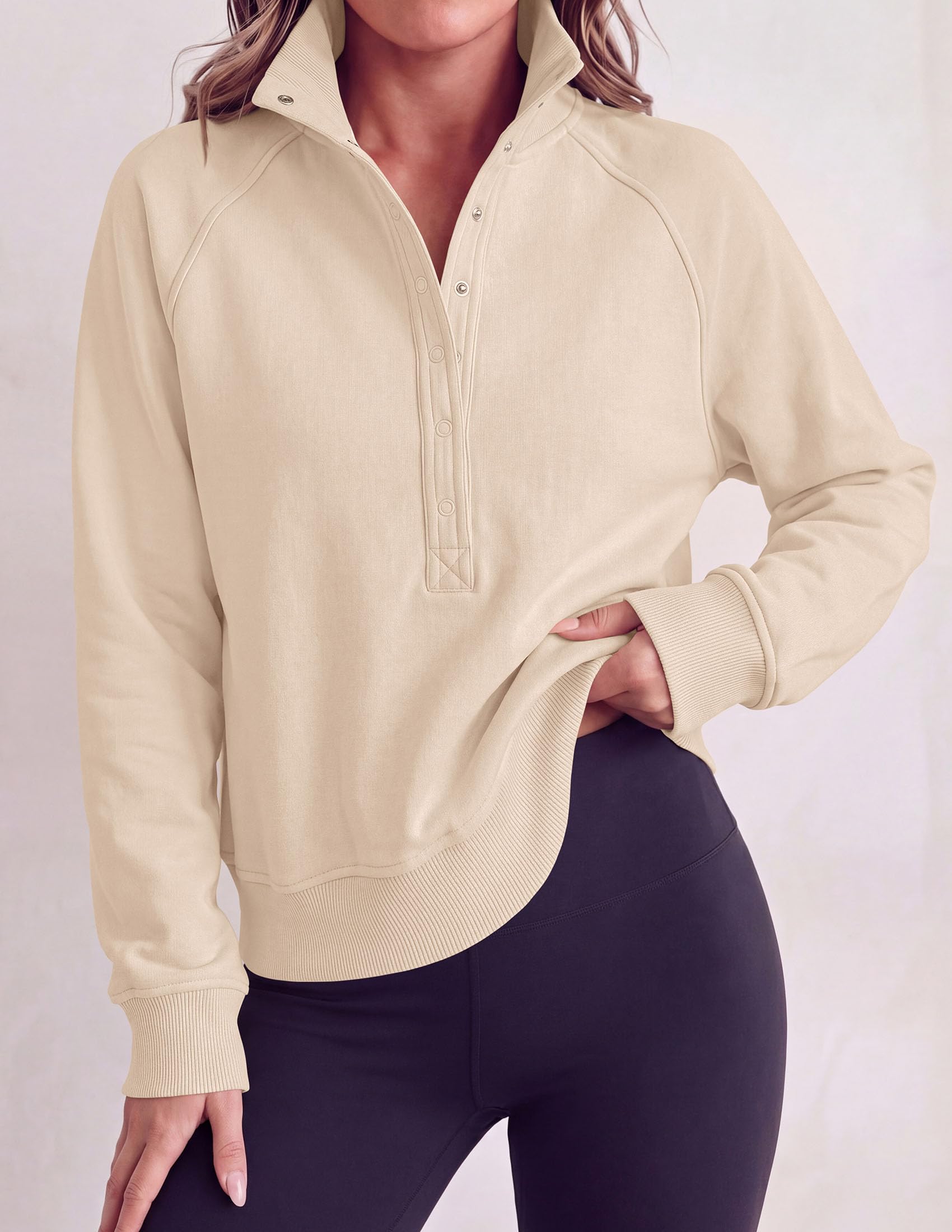 Women's Fall Oversized Sweatshirts Mock Neck Henley Pullover