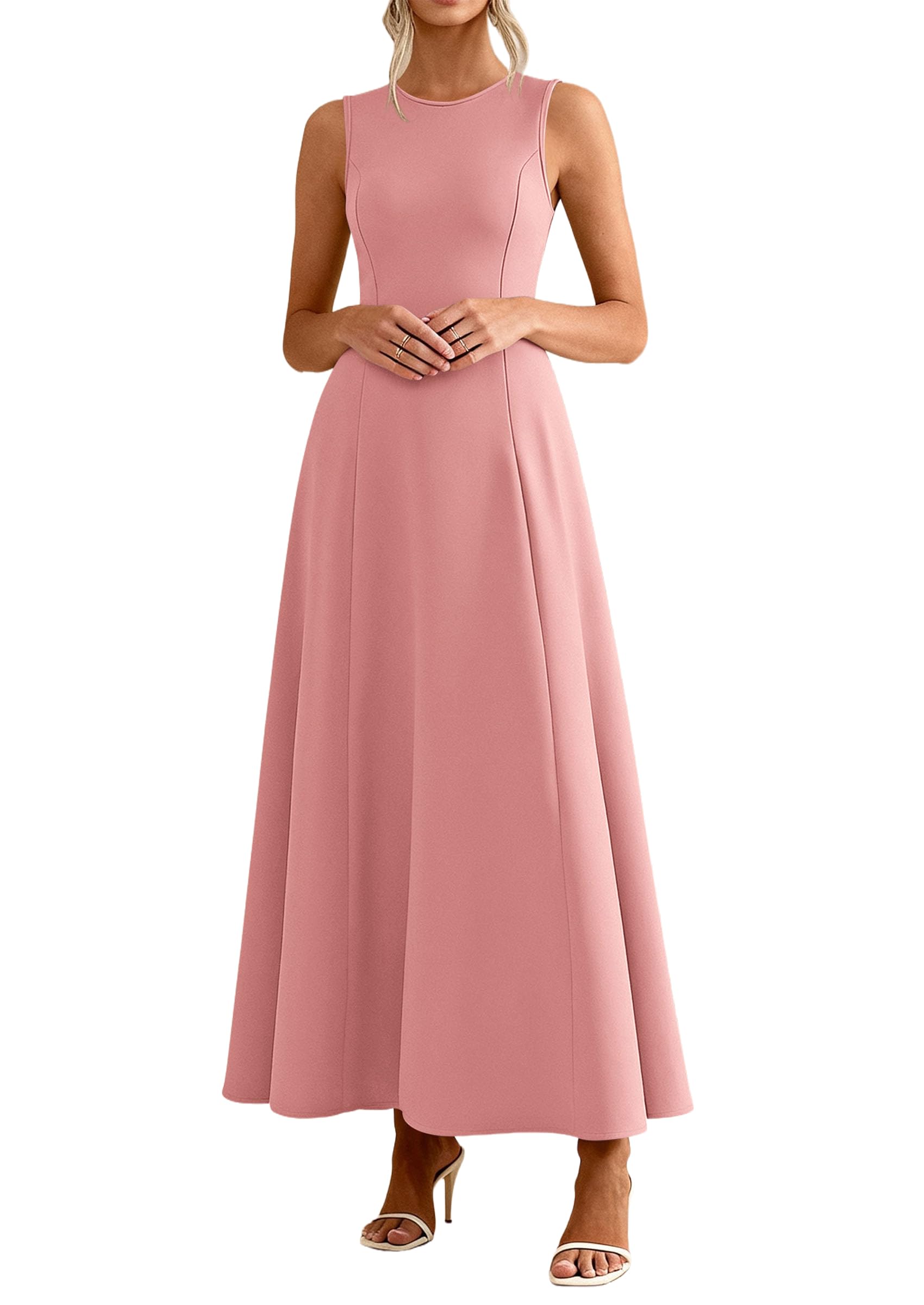 Women's Sleeveless Summer Elegant Maxi Dresses, Pink,S