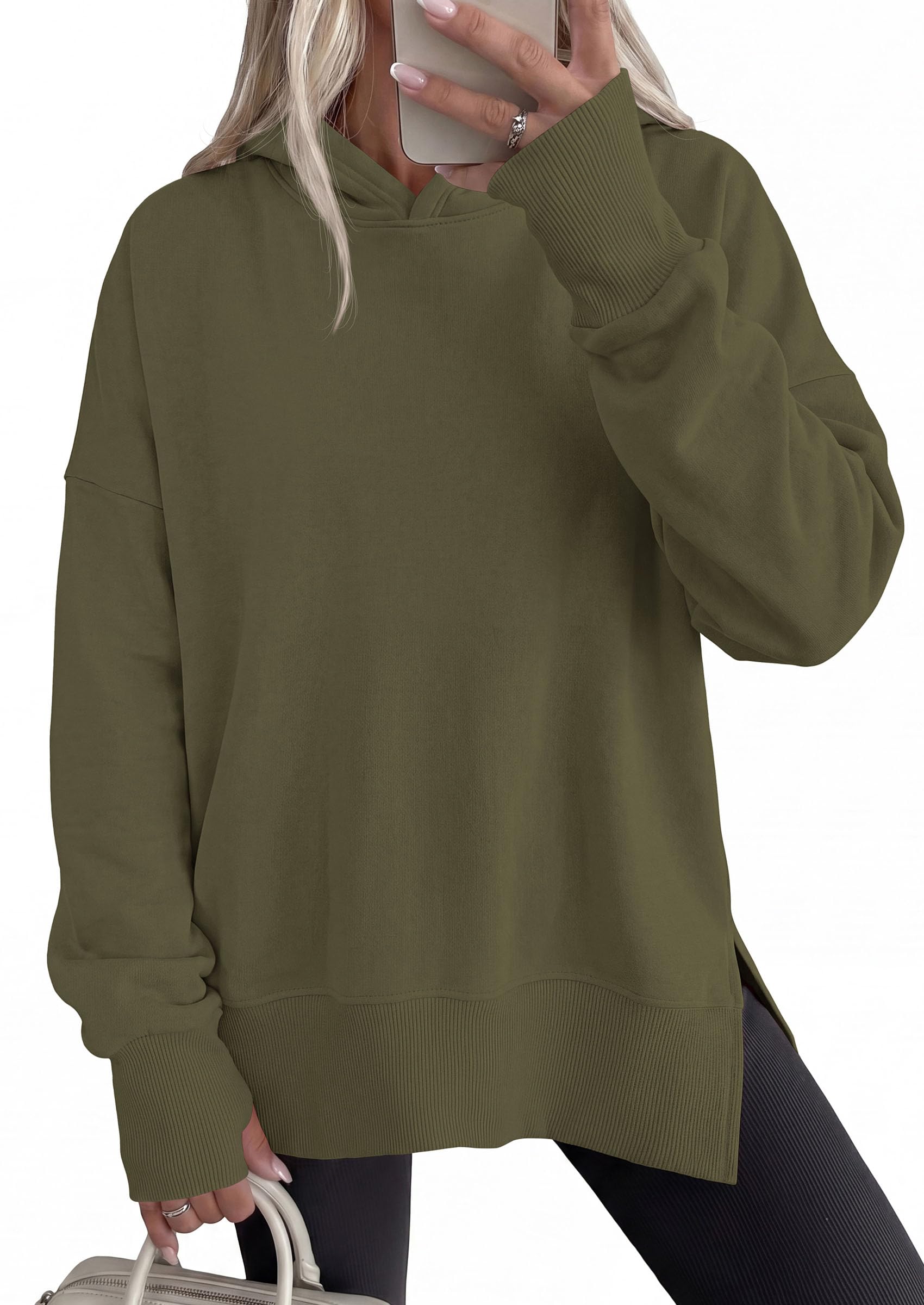 Womens Oversized Hoodies Side Slit Sweatshirts Army Green,S
