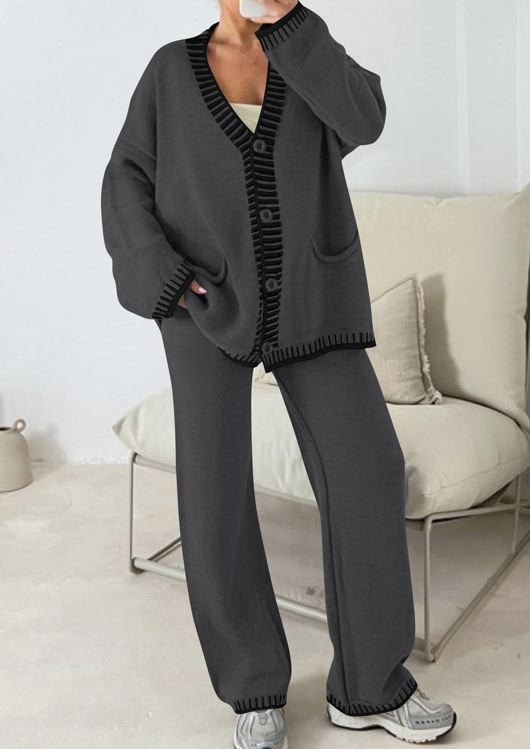 Women's Fall 2 Piece Matching Cozy Knit Sweater Lounge Sets