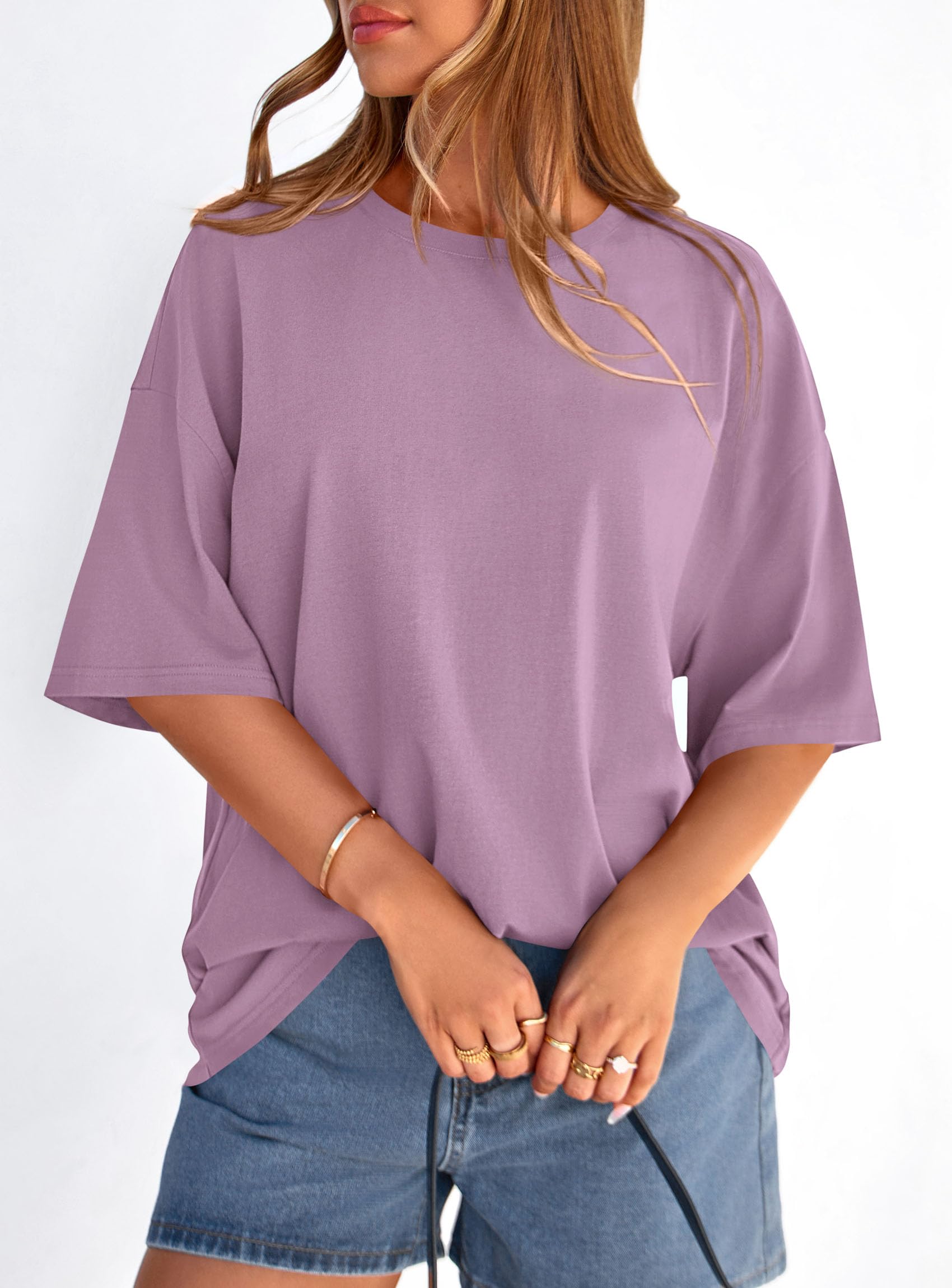 Women's Oversized Tshirts Going Out Tops (Dark Pink,S)