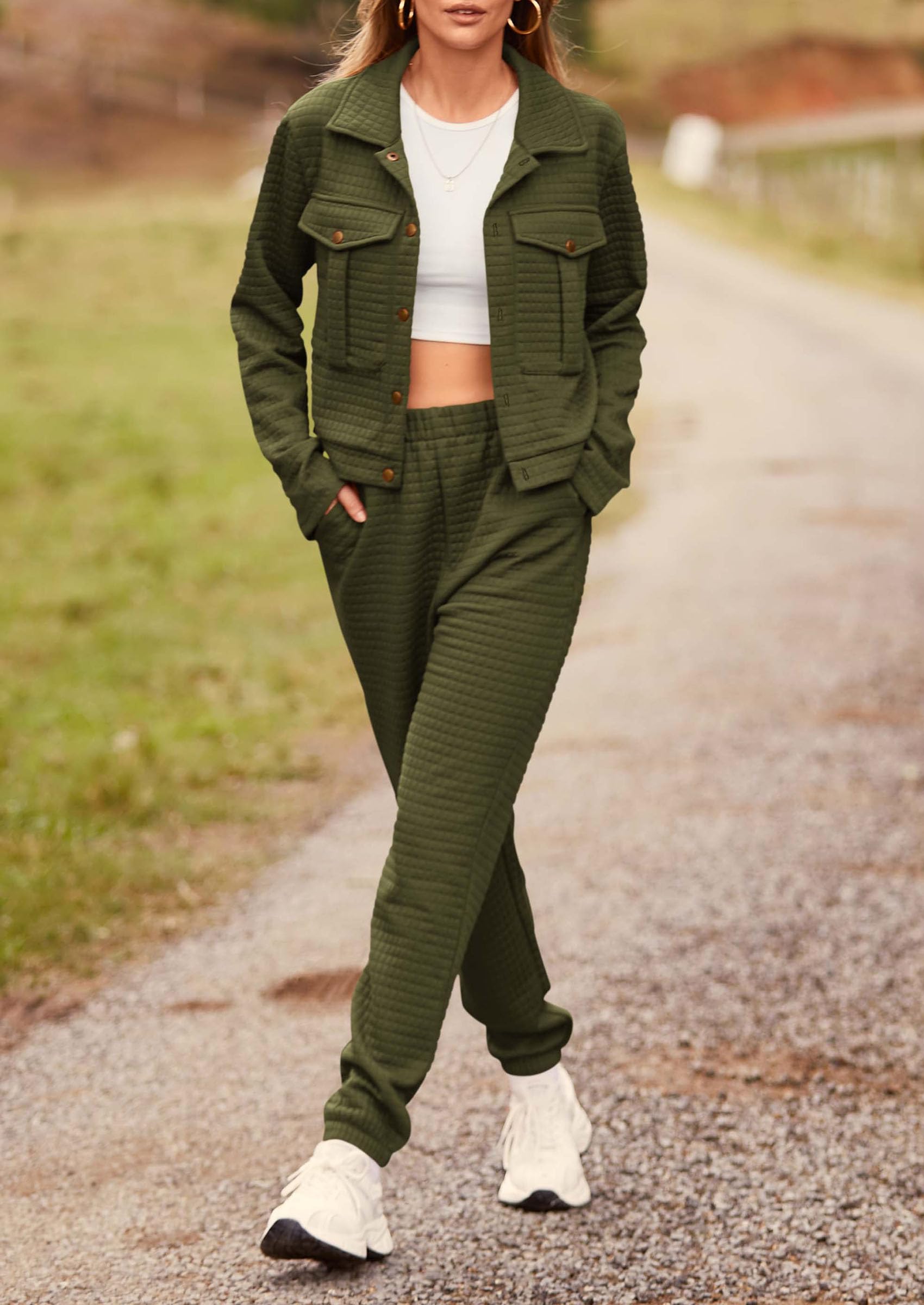 Women's 2 Piece Matching Lounge Sets Tracksuit,Army Green,M