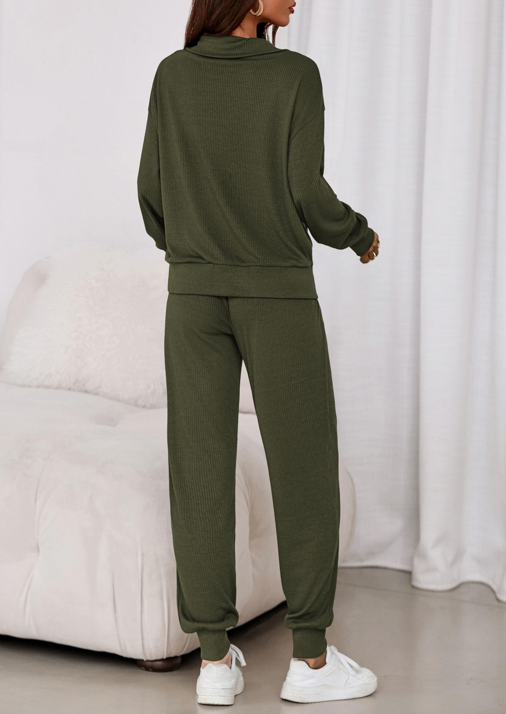 Airport Travel Outfit Women Ribbed Knit Matching Lounge Sets