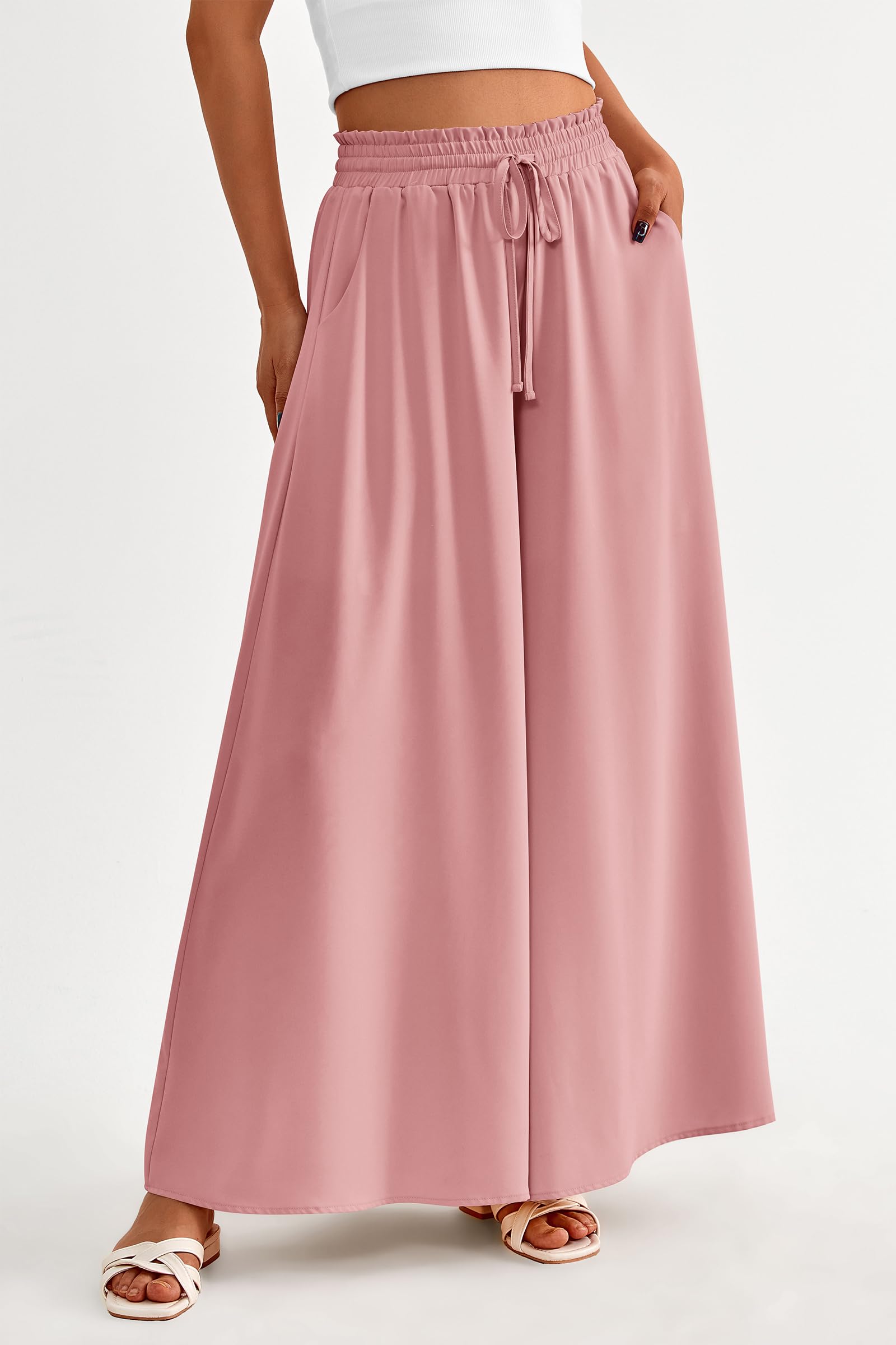 Summer Wide Leg Palazzo Pants for Women Casual,Pink,S
