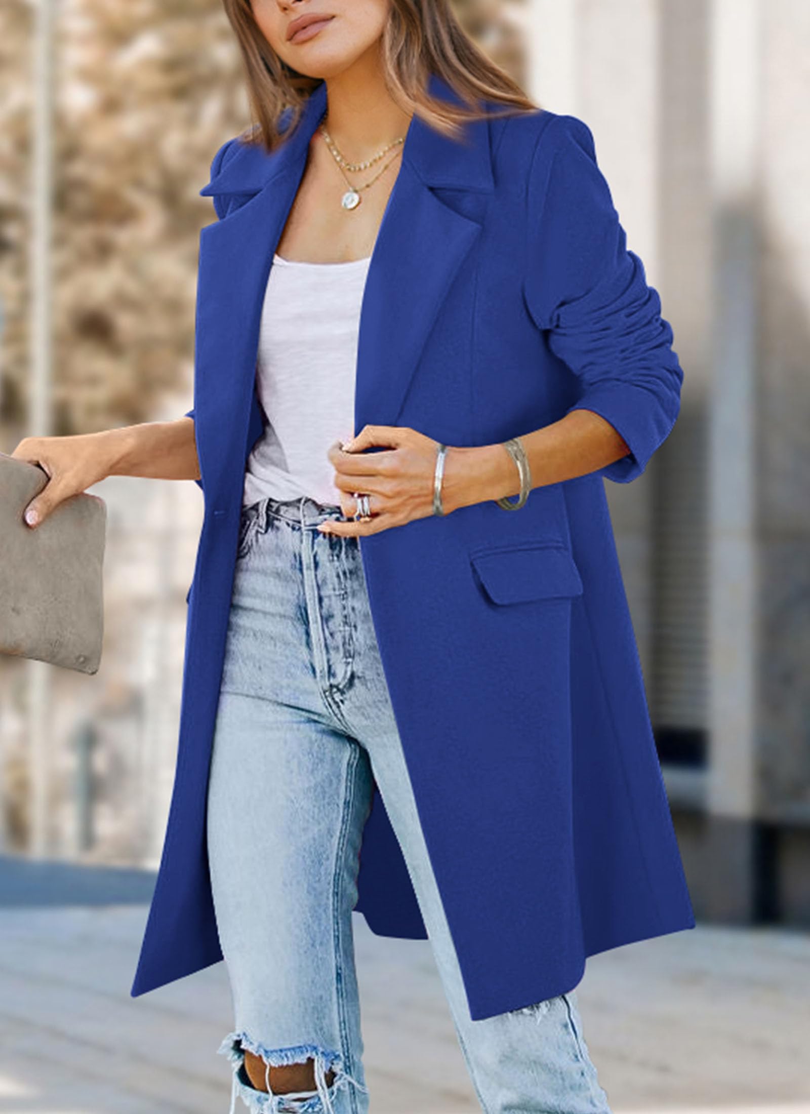 Women's Business Casual Long Blazer Jackets(Royal Blue,S)