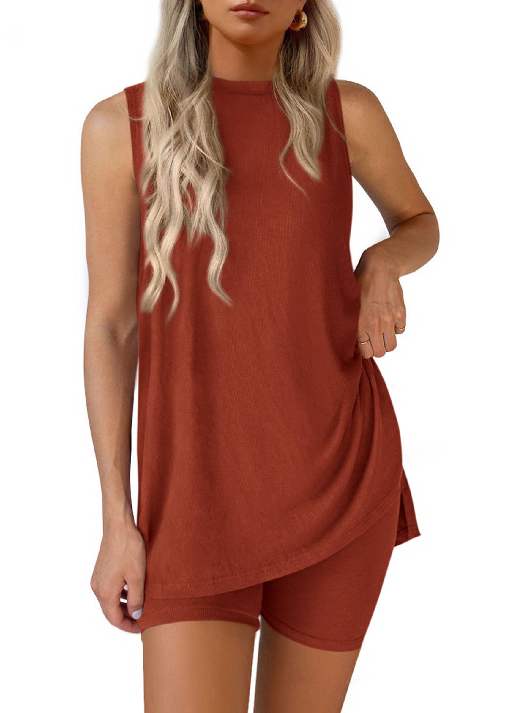 Lounge Sets for Women Matching 2 Piece Outfit,Brick Red,S