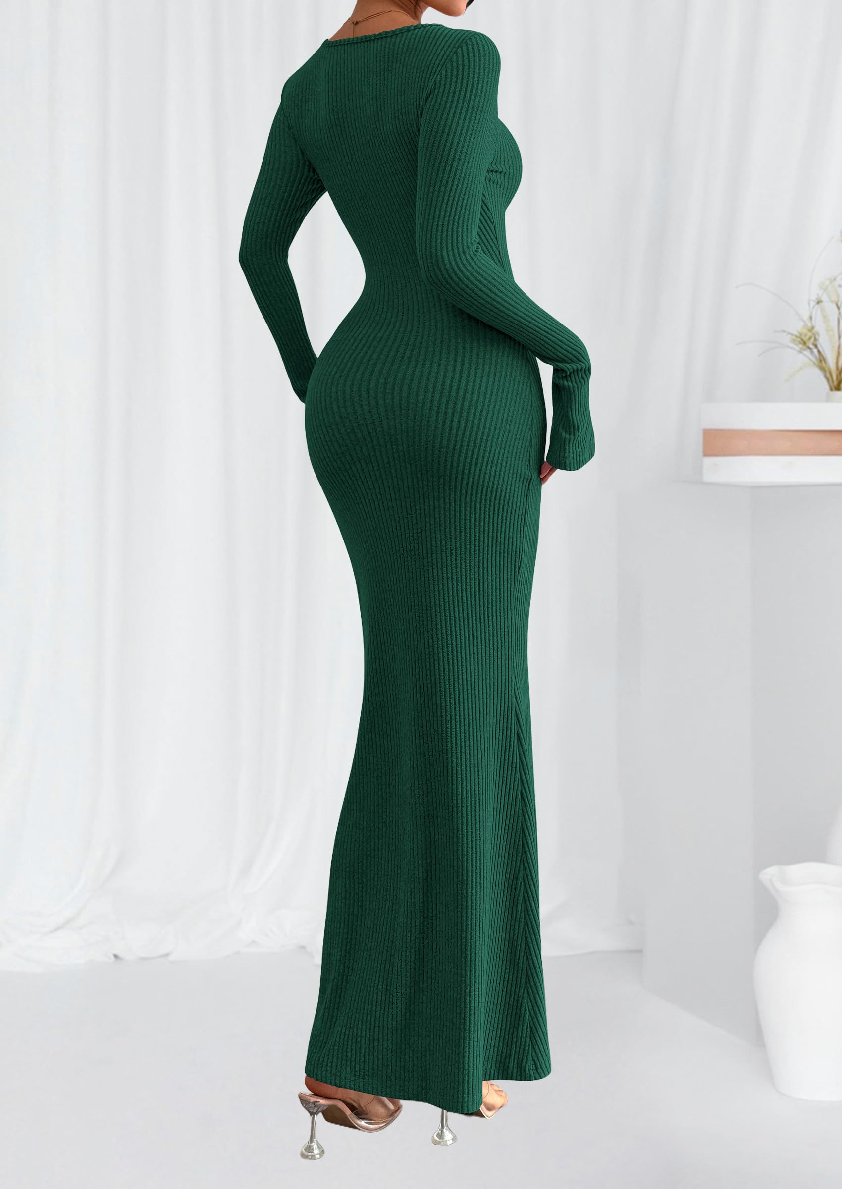 Women's Fall Long Sleeve Bodycon Maxi Dresses (Dark Green,XS)