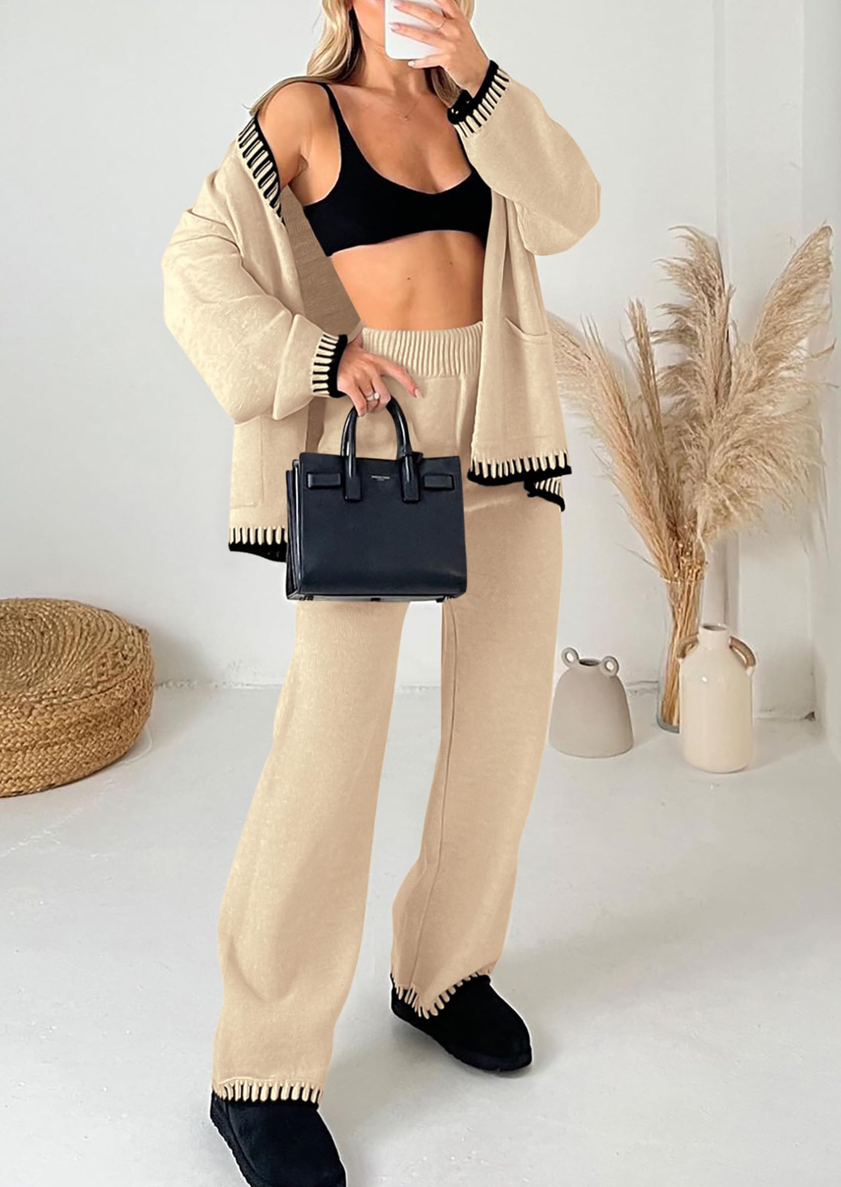 Women's Fall 2 Piece Matching Cozy Knit Sweater Lounge Sets