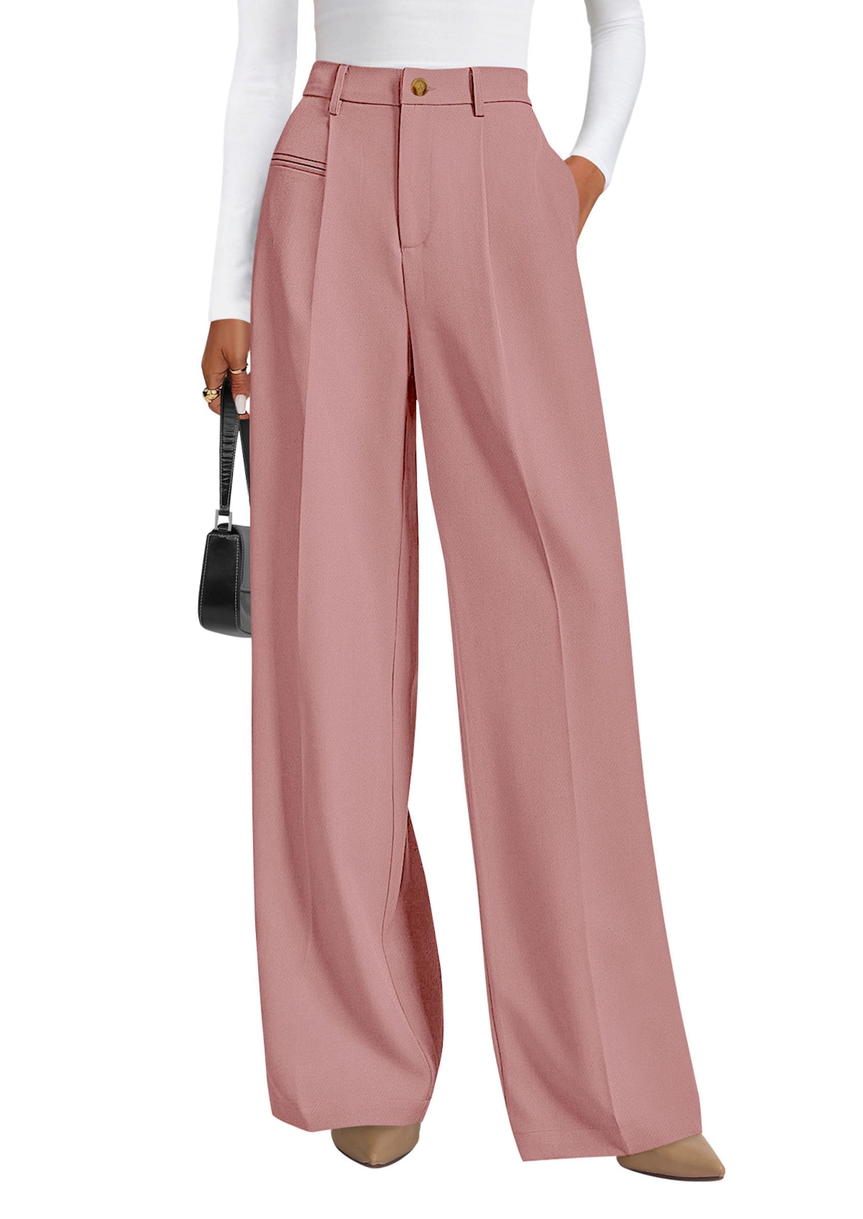 Women's Tailored Wide Leg Work Dress Pants,Pink,S