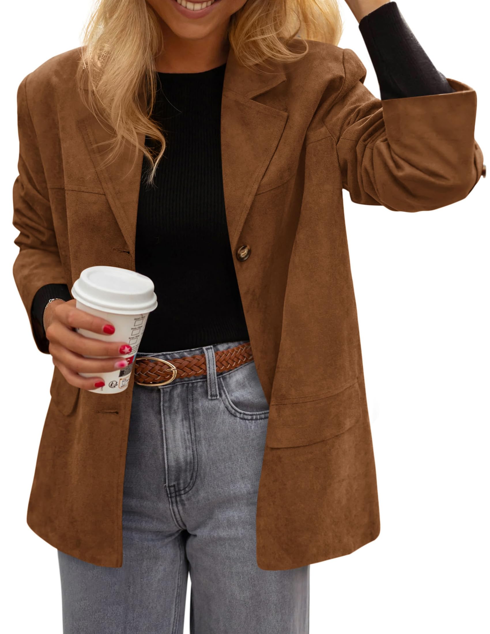 Blazers for Women Western Fall Faux Suede Jacket Light Brown