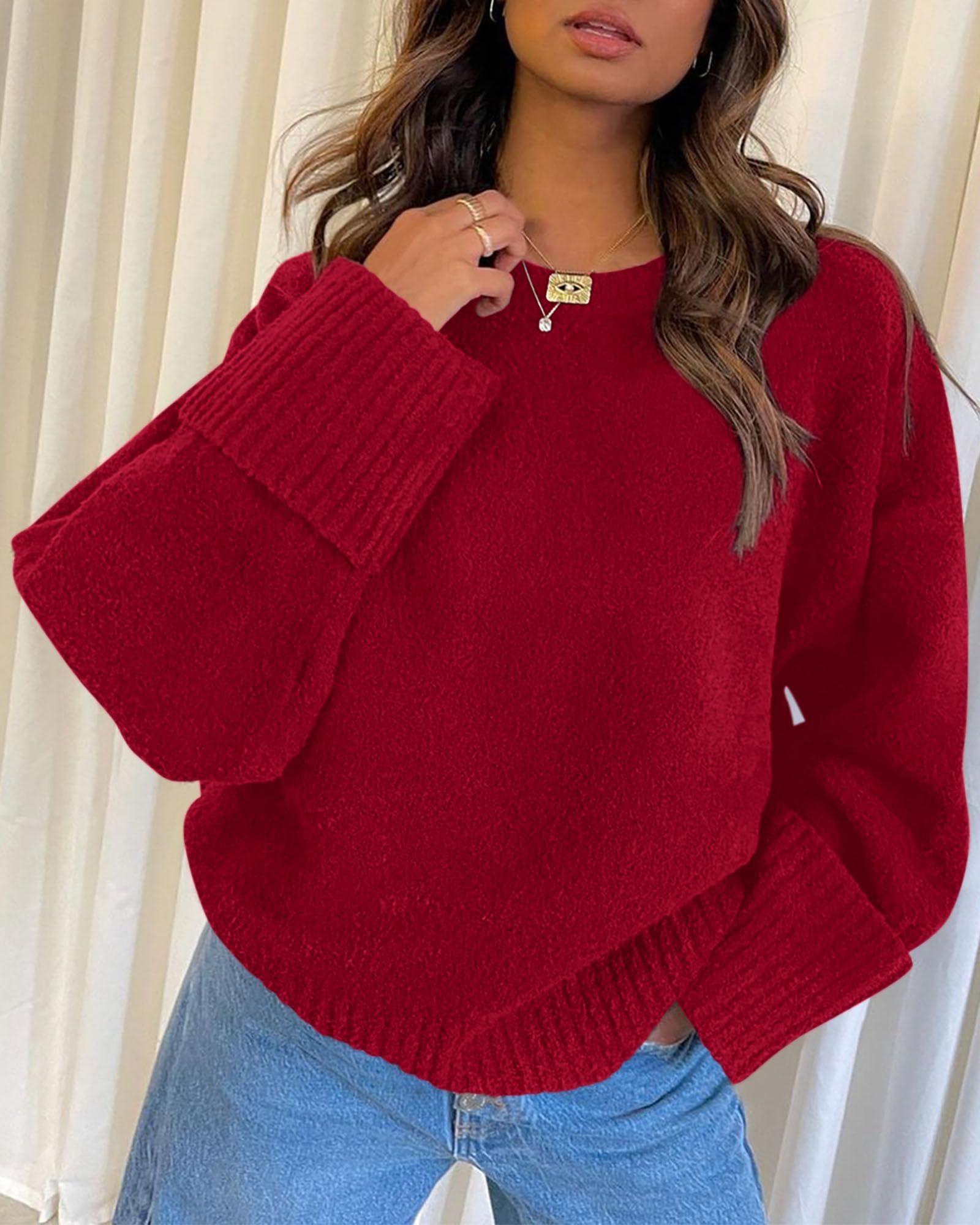 Women's Fall Fashion Cozy Oversized Sweaters(Red,M)