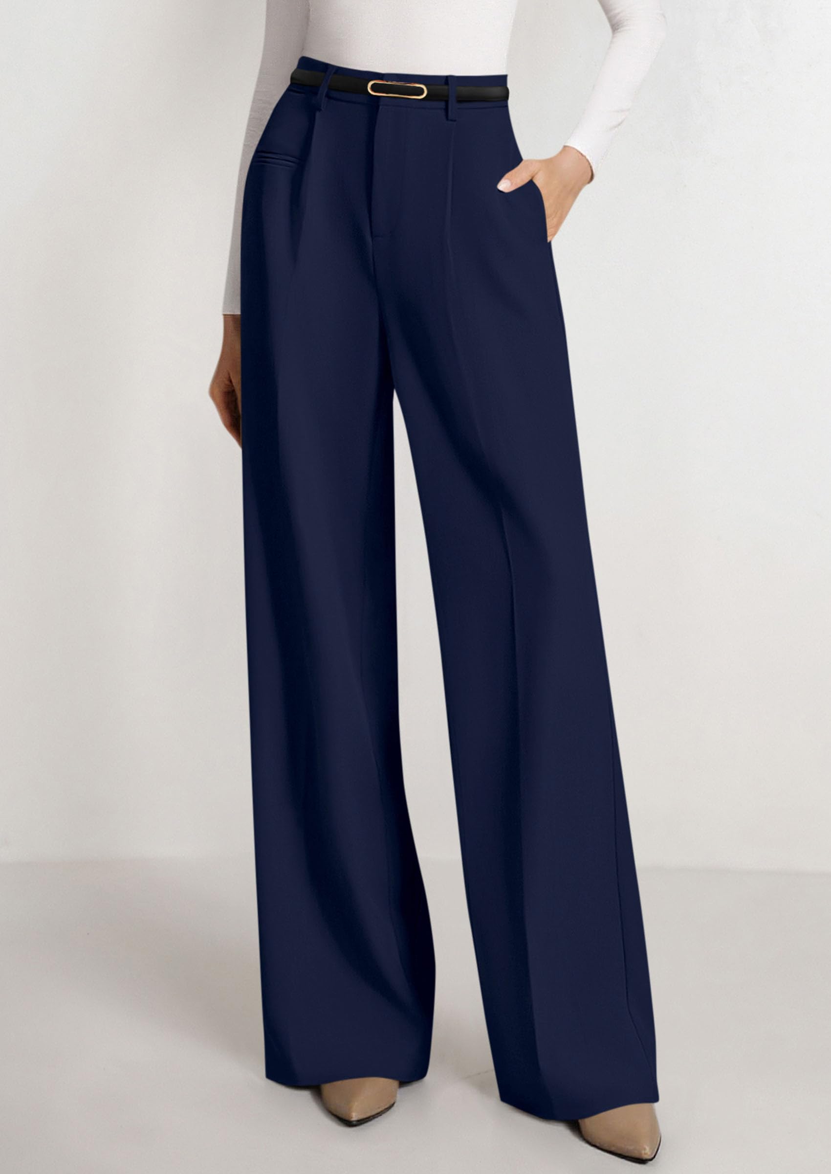 Women's Tailored Wide Leg Work Dress Pants,Navy,XS