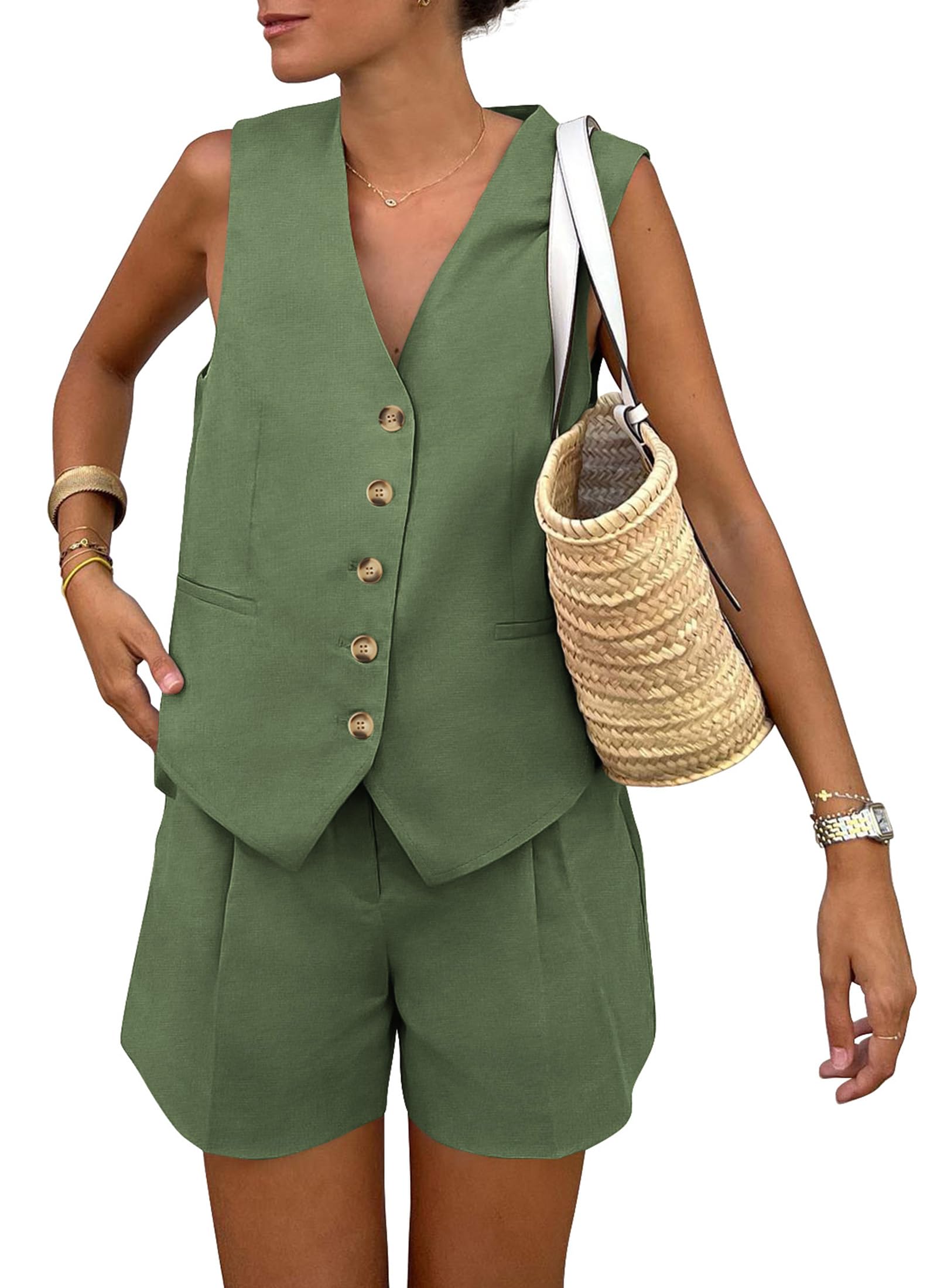 Women's Summer Two Piece Outfits Sets (Army Green,X-Small)