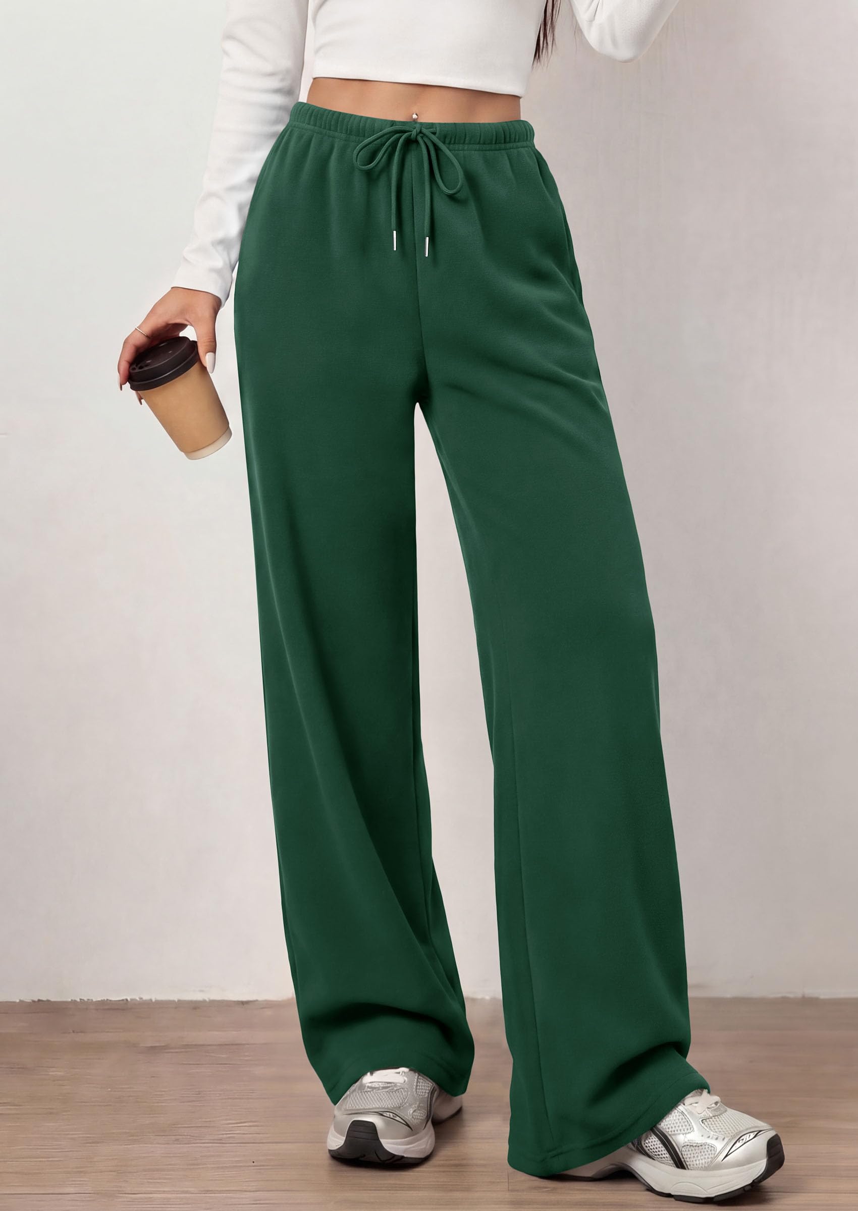 Womens Wide Leg Sweatpants Fleece Fall Sweat Pants,Dark Green