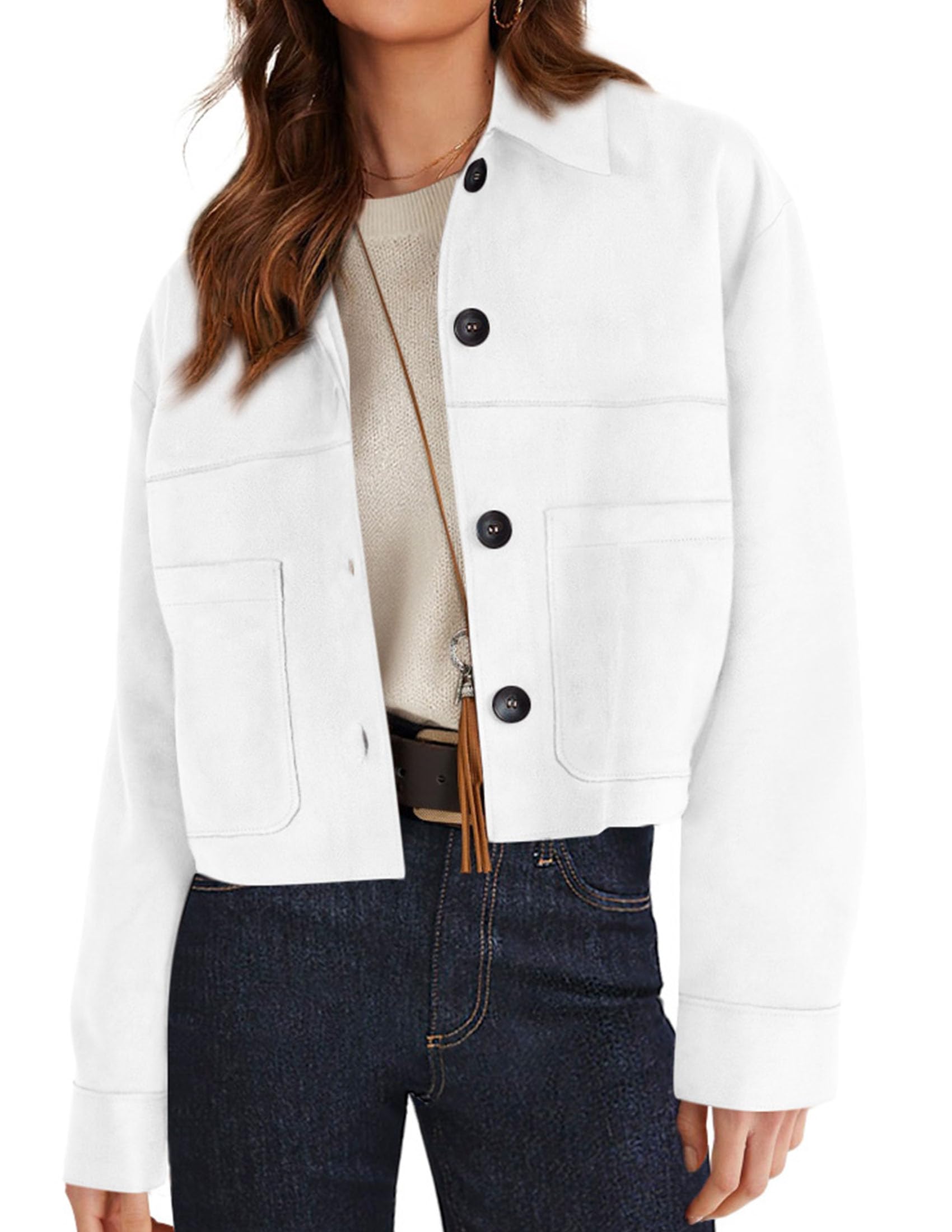 Women's Faux Suede Shacket Jackets Lightweight Cropped Coats