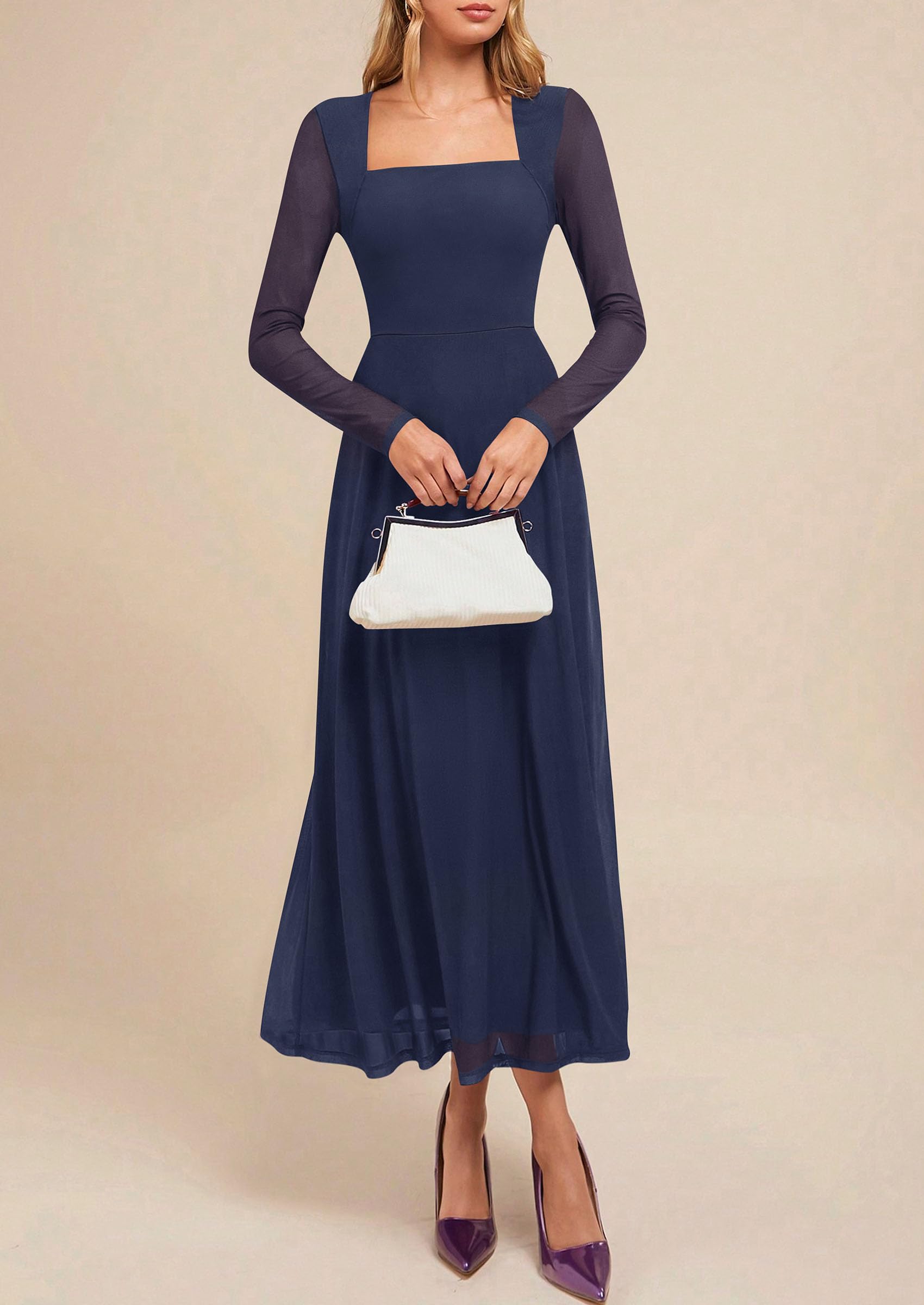 Women's Flowy Maxi Mesh Fall Cocktail Wedding Guest Dresses
